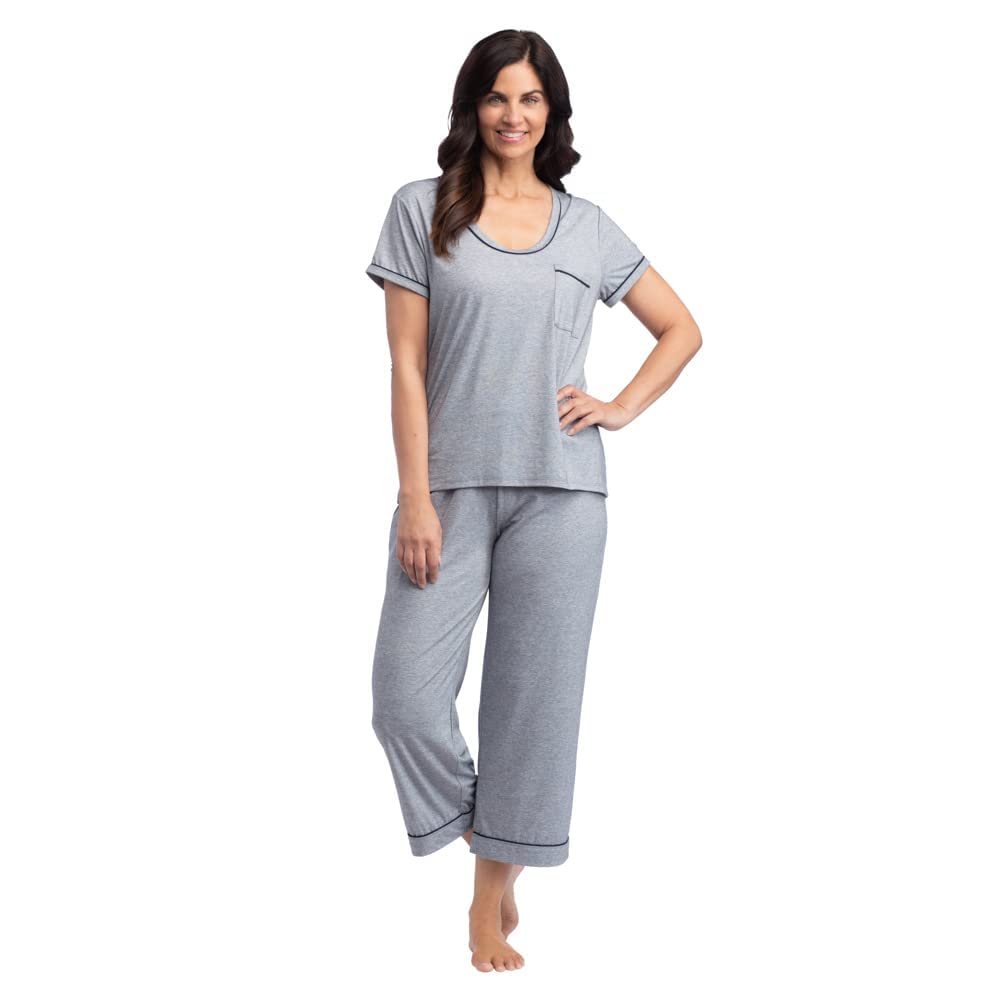 Softies Cali - Scoop Neck Capri Pajama Set with Contrast Piping | Ultra Soft & Lightweight Lounge Wear for Women | Perfect for Sleepwear, Relaxing at Home & Vacation