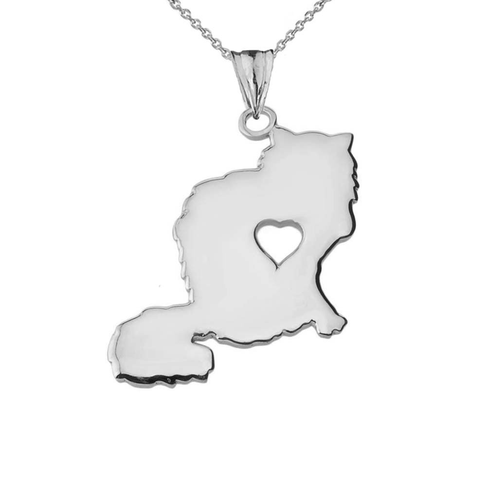 Fine Sterling Silver Fluffy Cat Silhouette Heart Pendant Necklace for Women - Perfect Gift for Cat Lovers, Valentine's Day & Everyday Wear