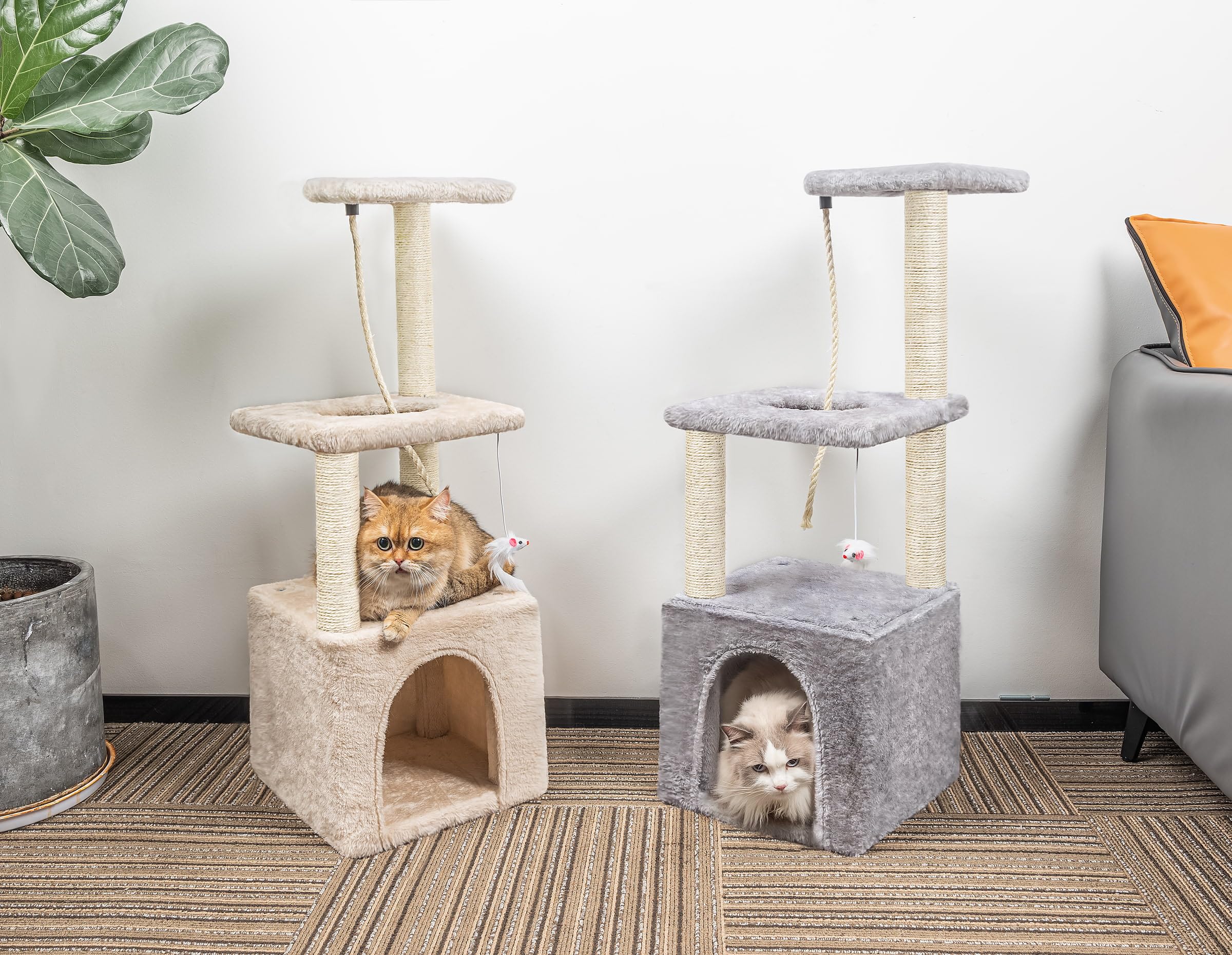 90cm Multi-Level Cat Tree with Scratching Post & Cat House - Sturdy Cat Tower for Indoor Cats to Climb, Play & Relax - Perfect for Small Spaces & Cat Nap Time (Grey)