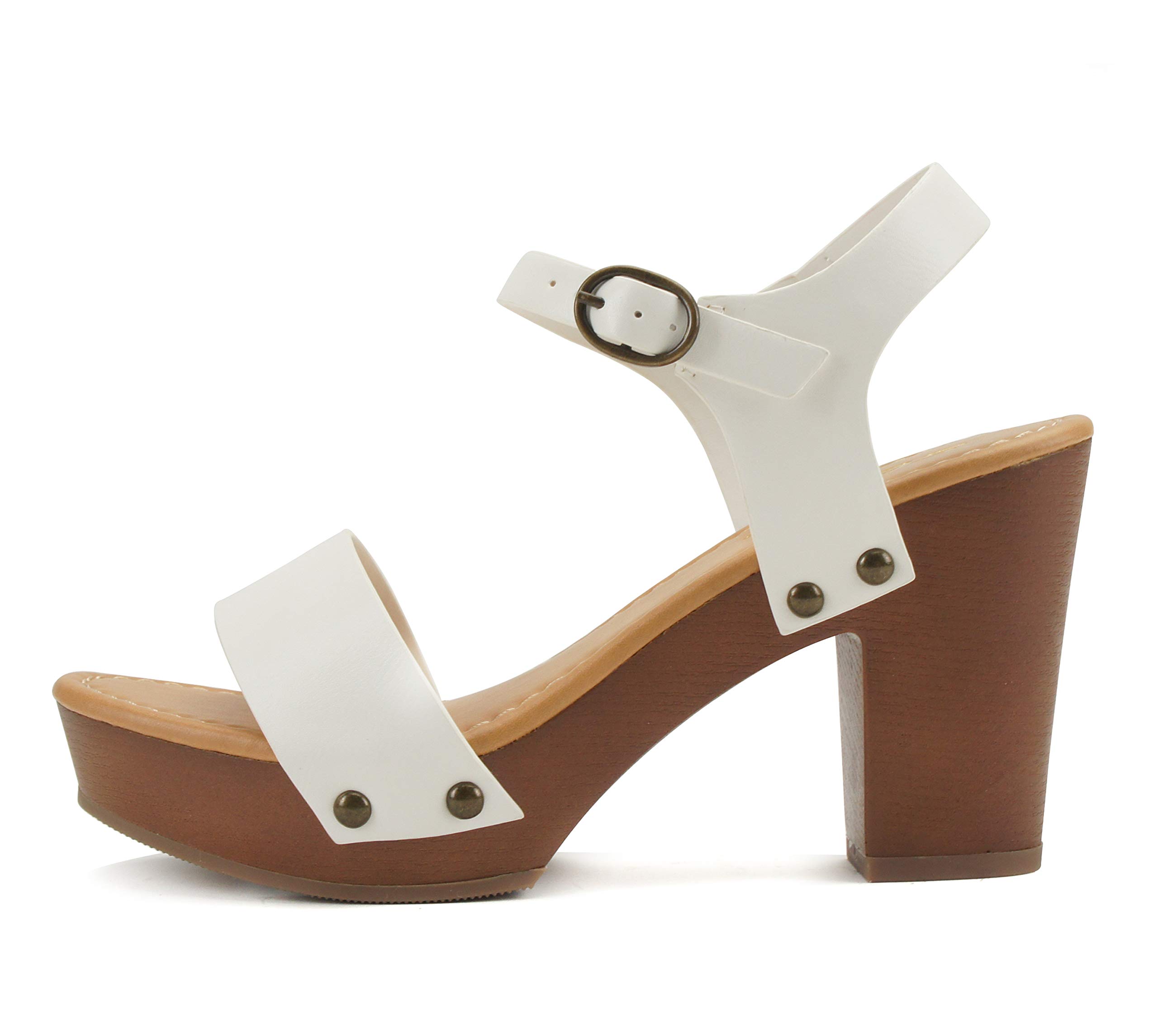 Chivas Women's Mid Heel Single Band Fashion Platform Sandals with Ankle Strap & Studs - Stylish Summer Party & Wedding Shoes