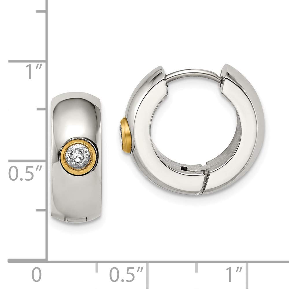 Stainless Steel CZ & Yellow IP-Plated Hinged Hoop Earrings 11mm - Elegant Dangle Earrings for Women, Perfect for Parties, Weddings & Everyday Wear