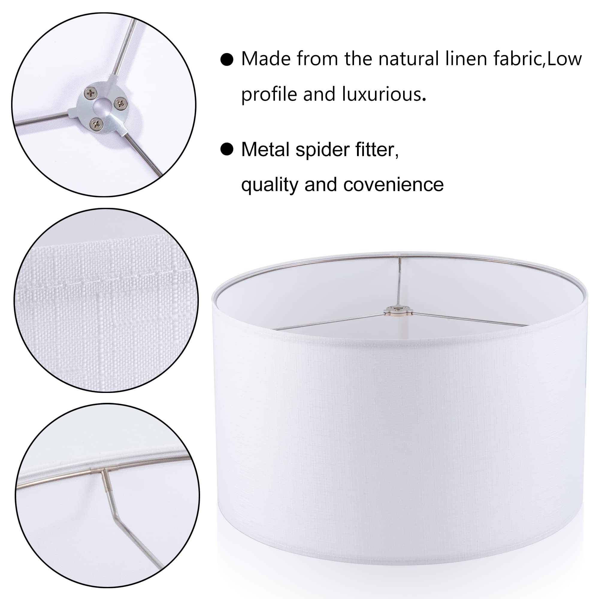 Wellmet 18x18x12 Inch DIY Fabric Drum Lampshade - Classic Modern White Lamp Shade with Spider Fitter for Table Lamp, Bedside Lamp & Floor Lamp - Perfect for Living Room, Bedroom and Office Lighting Decor