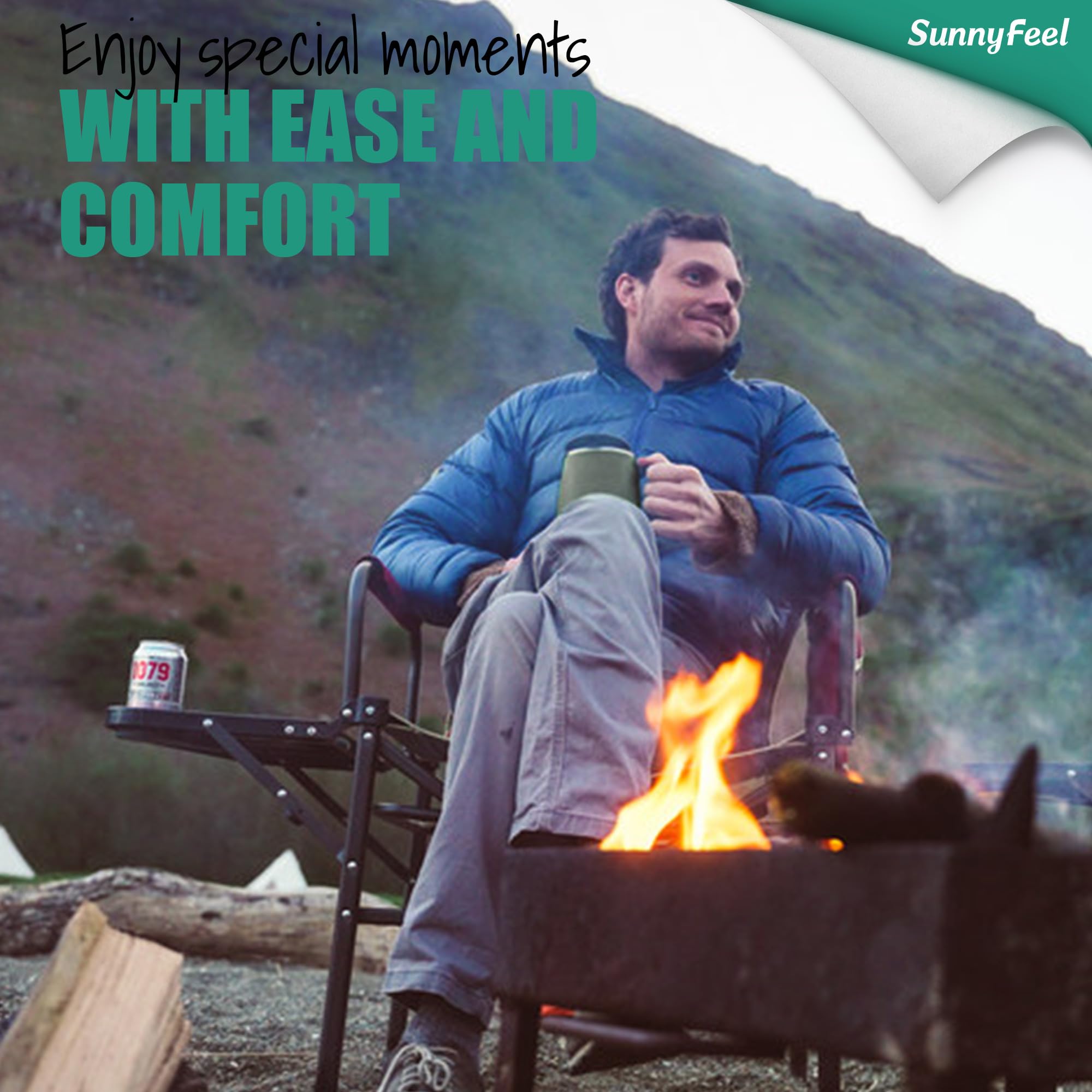 **SUNNYFEEL Heavy Duty Oversized Heated Camping Director's Chair with Side Table & Pocket - Portable Folding Chair for Beach, Fishing, Picnic, Lawn, Concert & Outdoor Adventures - Perfect for Camping, Tailgating & Backyard Relaxation**