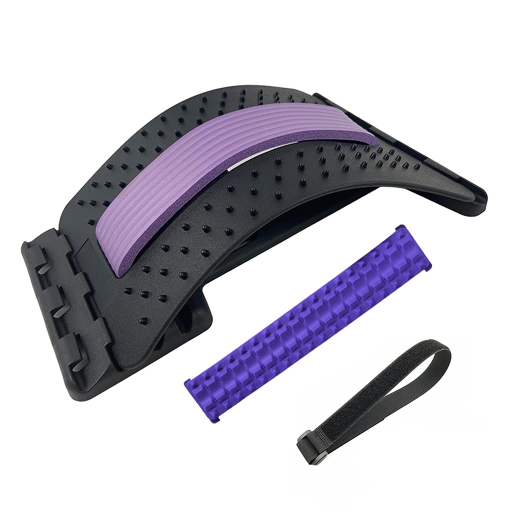4-Level Adjustable Back Stretcher for Lumbar Support - Bed, Chair & Car Use - Purple Back Pain Relief Device for Relaxation & Spinal Decompression | Perfect for Office Workers, Drivers & Home Yoga Recovery