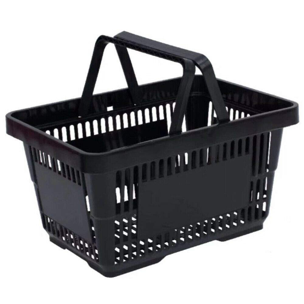 12 Pack Black Plastic Shopping Baskets with Handles - Durable Retail Grocery Baskets for Supermarket, Convenience Store & Home Organization - Perfect for Shopping, Storage & Display