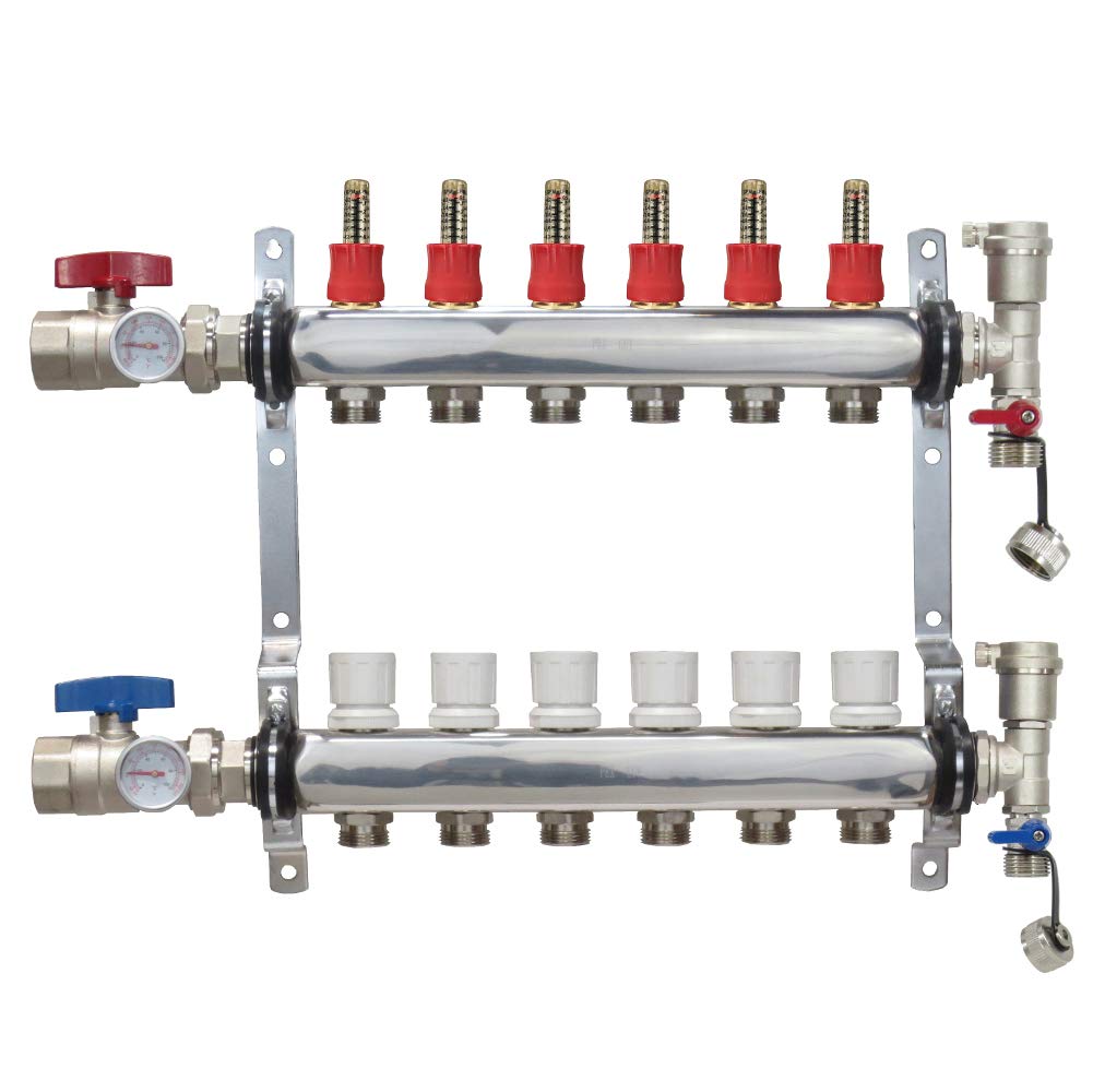 Premium 6 Loop Stainless Steel PEX Manifold with 1/2