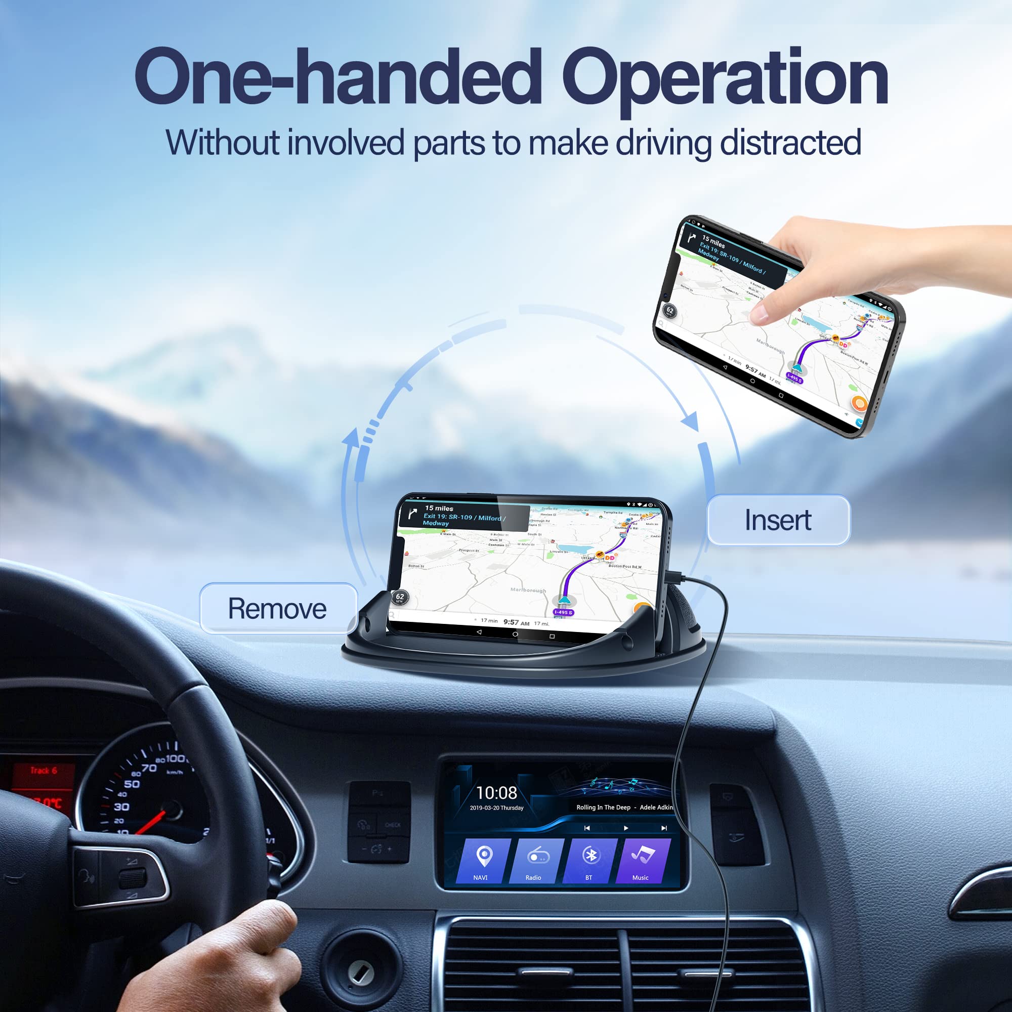 Loncaster Universal Car Phone Holder - Non-Slip Silicone Dashboard Phone Mount for iPhone, Samsung & Android - Secure Phone Stand for Car, Desk & Travel - Perfect for Commuting, Road Trips & GPS Navigation (Black)