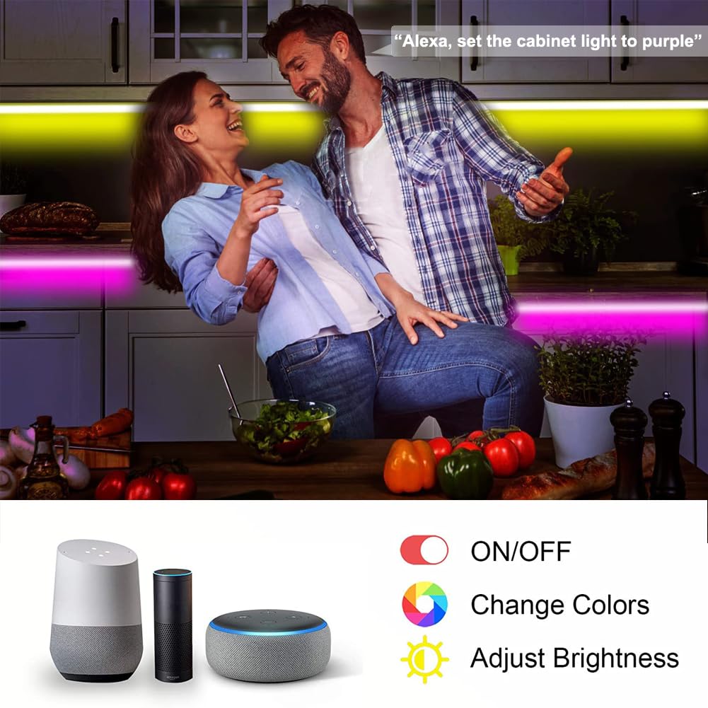 Dimmable Under Cabinet LED Lighting Kit - 20 Inch RGB Light Bars with RF Remote & Alexa Control, Linkable Smart Lights for Kitchen, Desk, Workbench & Shelf (6 Pack) - Perfect for Task Lighting & Ambient Decor