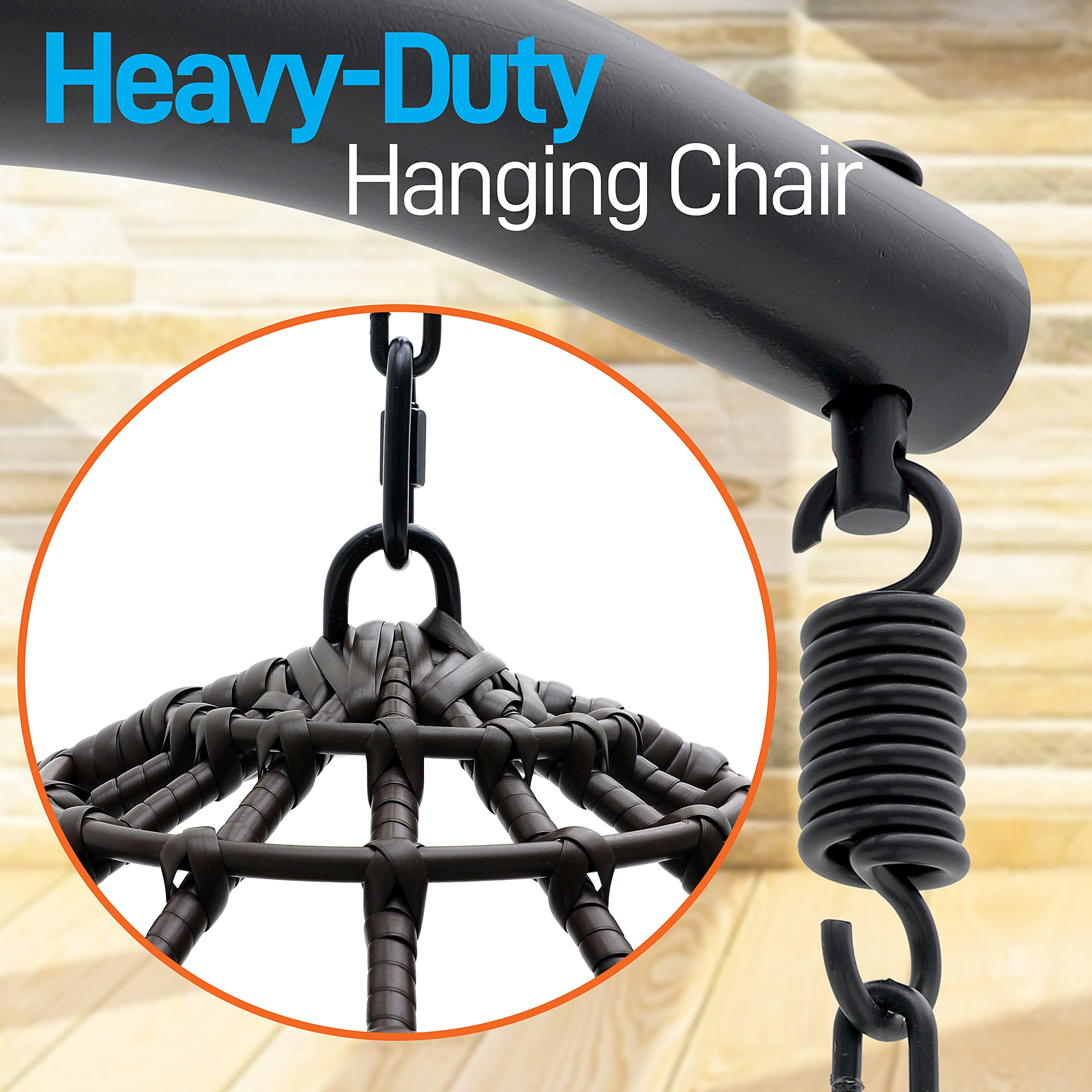 SereneLife Hanging Egg Chair with Stand - Indoor Outdoor Wicker Rattan Lounge Chair, Steel Frame & UV Resistant Washable Cushions - Perfect for Garden, Backyard, Deck, Sunroom, Patio (Black & Brown)