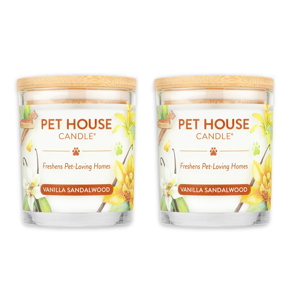 One Fur All Pet House Candle 2 Pack - Plant-Based Soy Wax, Clean Burning Scented Candles for Home - Vanilla Sandalwood Fragrance, Long Lasting Pet Odor Eliminator - Perfect for Living Rooms, Bedrooms & Pet-Friendly Spaces