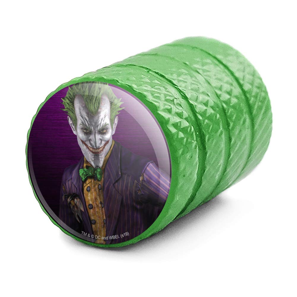 Batman Arkham Asylum Joker Themed Aluminum Valve Stem Caps - Car Wheel Accessories for DC Comics Fans (Set of 4) - Perfect for Customizing Your Vehicle, Motorcycle or ATV Rims