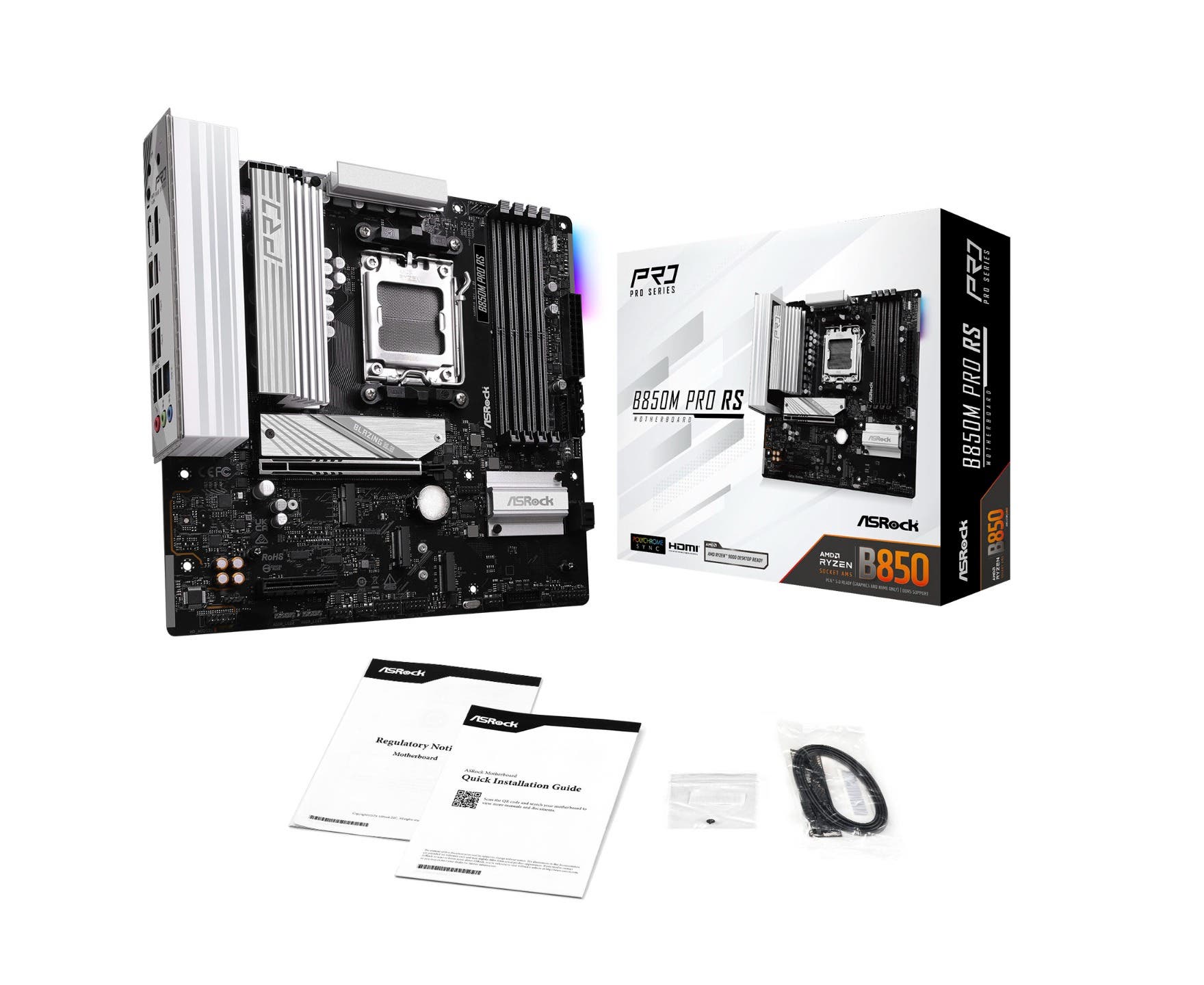 ASRock B850M Pro RS AMD Ryzen AM5 DDR5 mATX Motherboard - High Performance Gaming & Workstation PC Build for Streaming, Editing & Multitasking