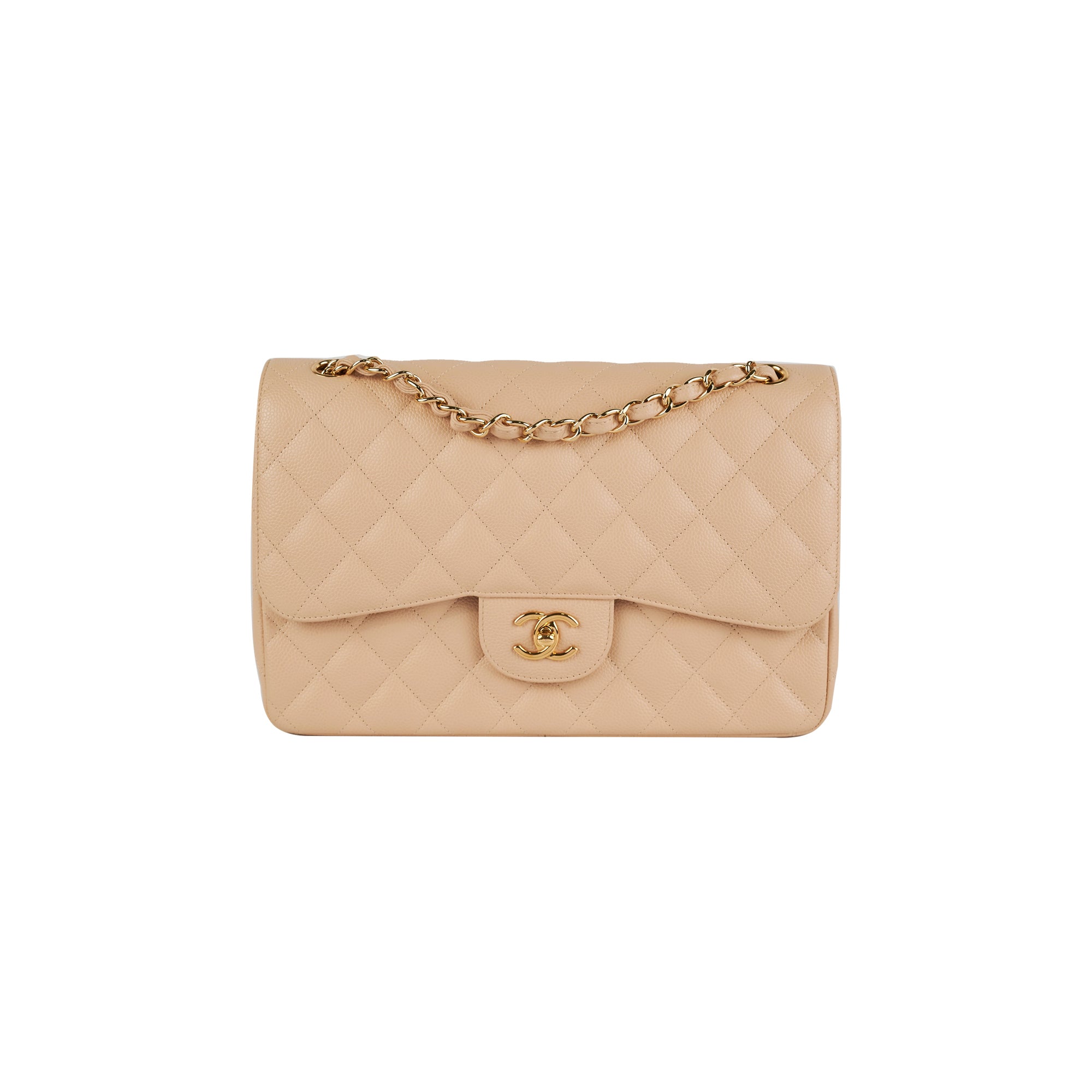 Chanel Classic Double Flap Jumbo Beige Caviar Leather Shoulder Bag - Luxury Designer Handbag for Women, Perfect for Work, Parties & Special Occasions