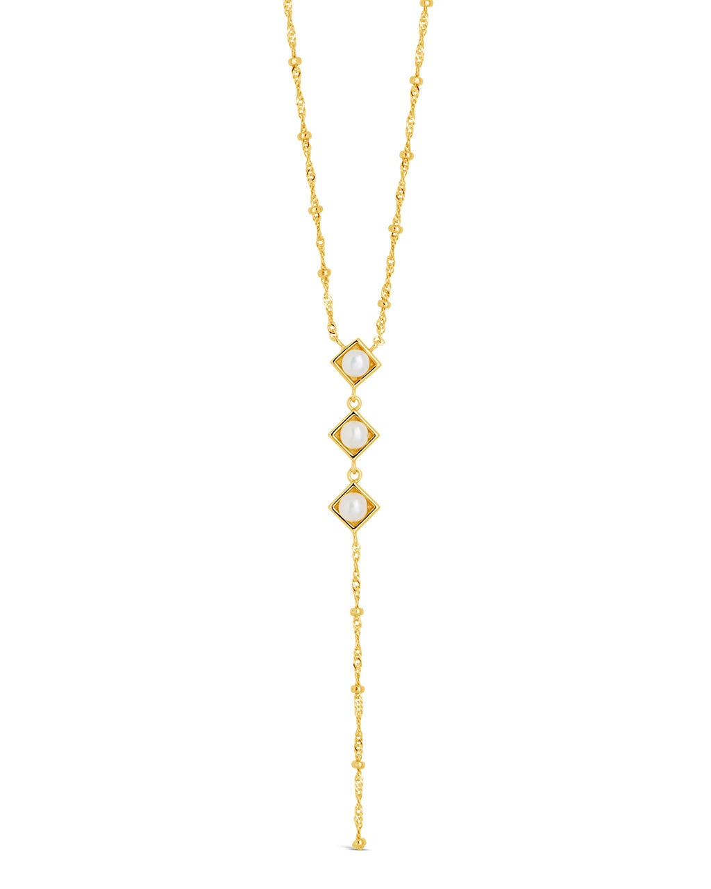 Elegant Reine Triple Pearl Lariat Necklace | 18K Gold Plated Dainty Layering Jewelry for Women | Perfect for Weddings, Date Nights & Special Occasions