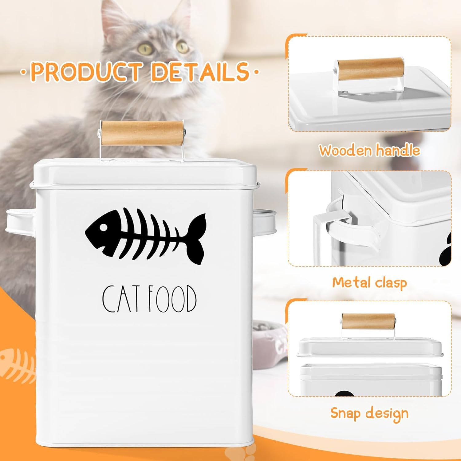 Airtight Cat Food Container with Metal Lid & Scoop for Kitchen Storage