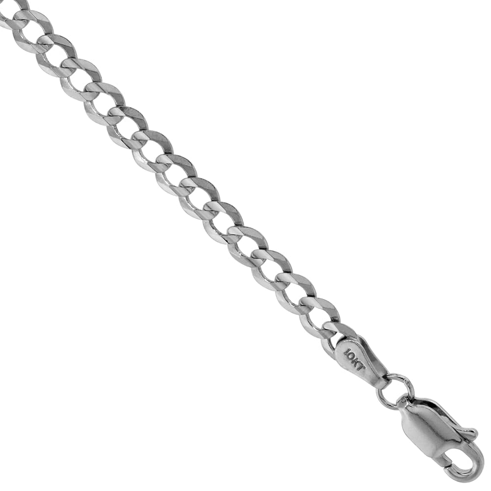 10K White Gold 4mm Curb Link Chain Necklace & Bracelet Set for Men and Women - Concave Beveled Edges, Adjustable 7-30 Inches - Perfect for Gifts, Weddings, Anniversaries and Everyday Wear