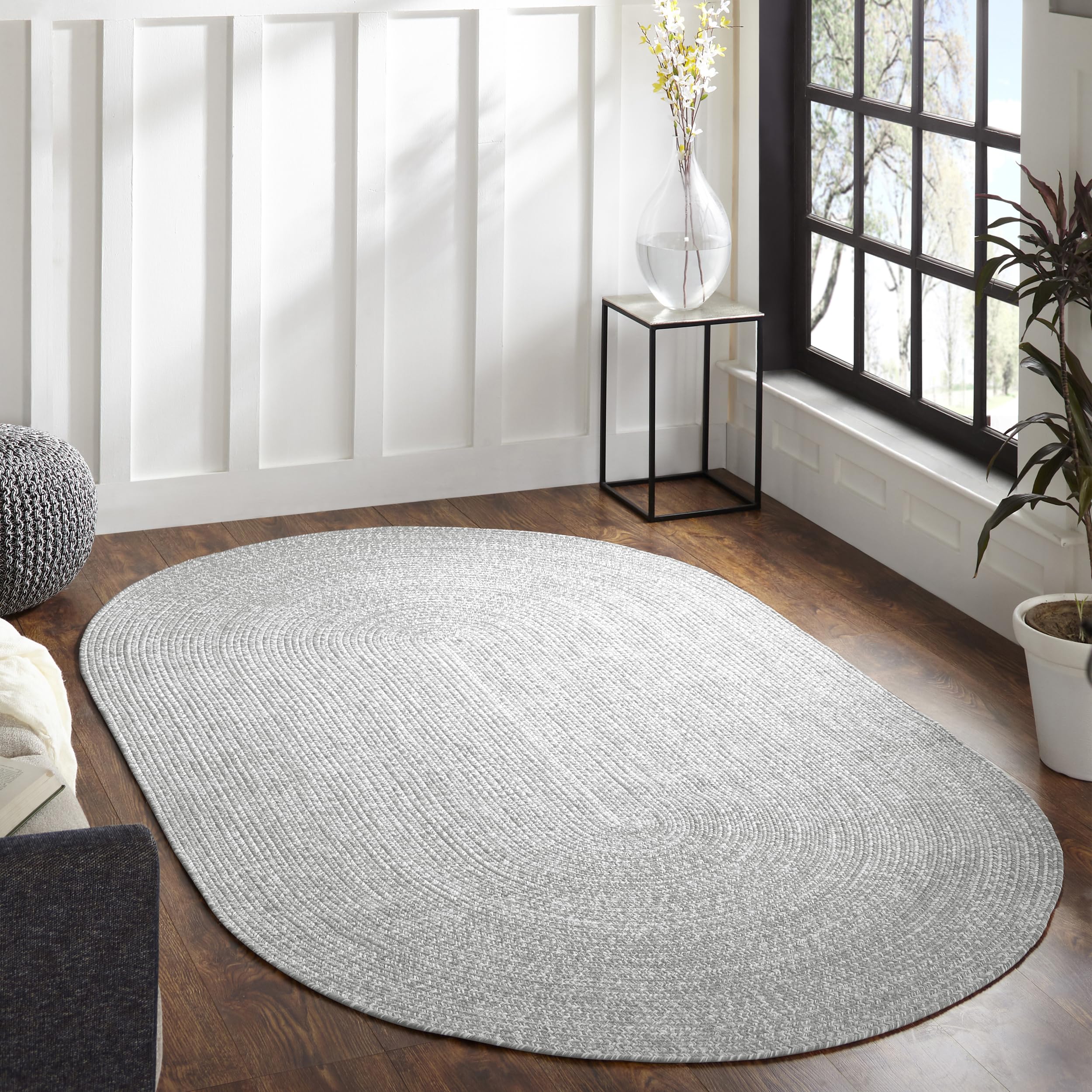 Premium Reversible Braided Jute Rug 5x8 Feet - Washable Indoor/Outdoor Area Rug for Living Room, Bedroom, Office - Eco-Friendly Home Decor for Boho, Farmhouse & Coastal Style Homes (Canvas White)
