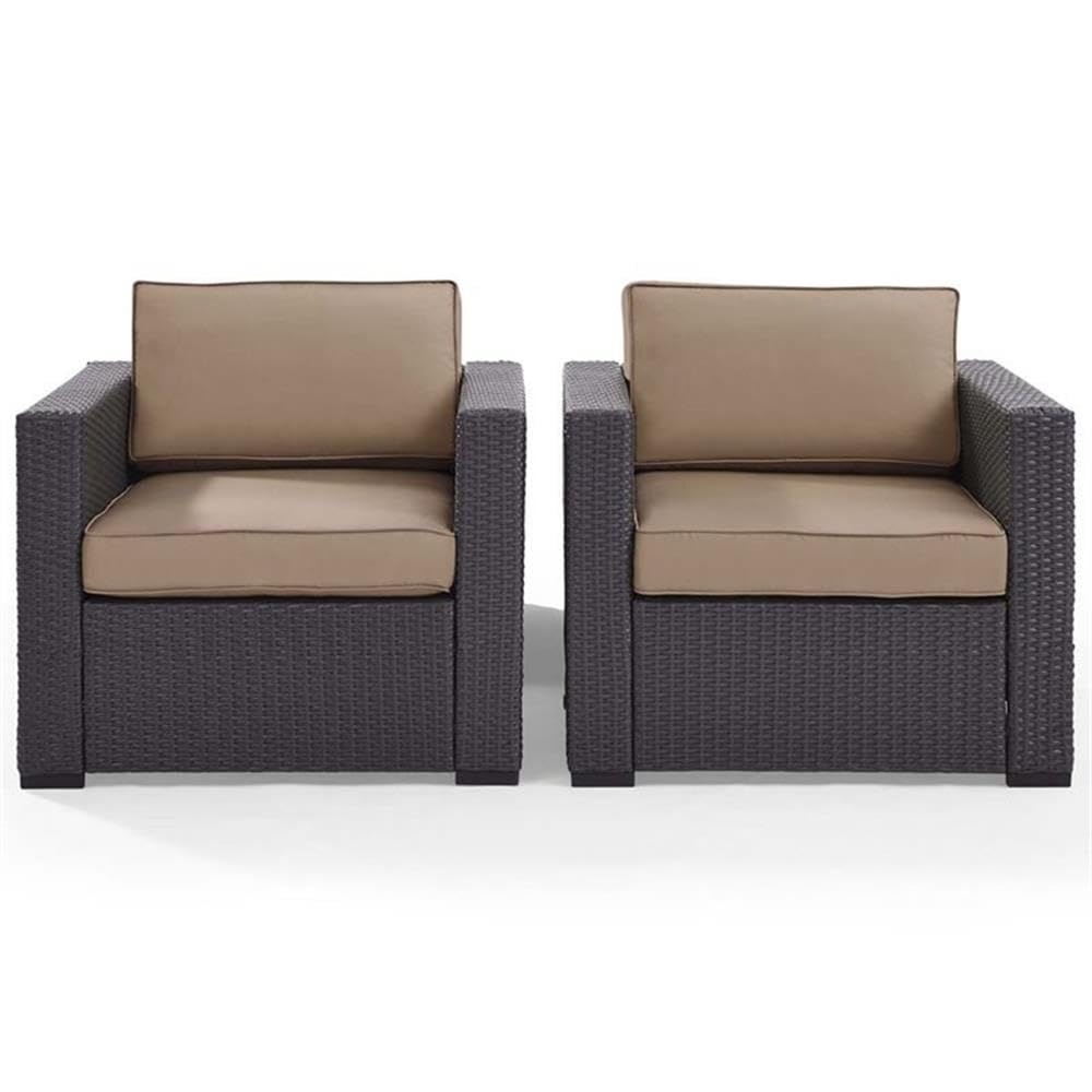 Pemberly Row Brown & Mocha Wicker Patio Arm Chairs (Set of 2) - Outdoor Furniture for Garden, Poolside & Backyard Relaxation