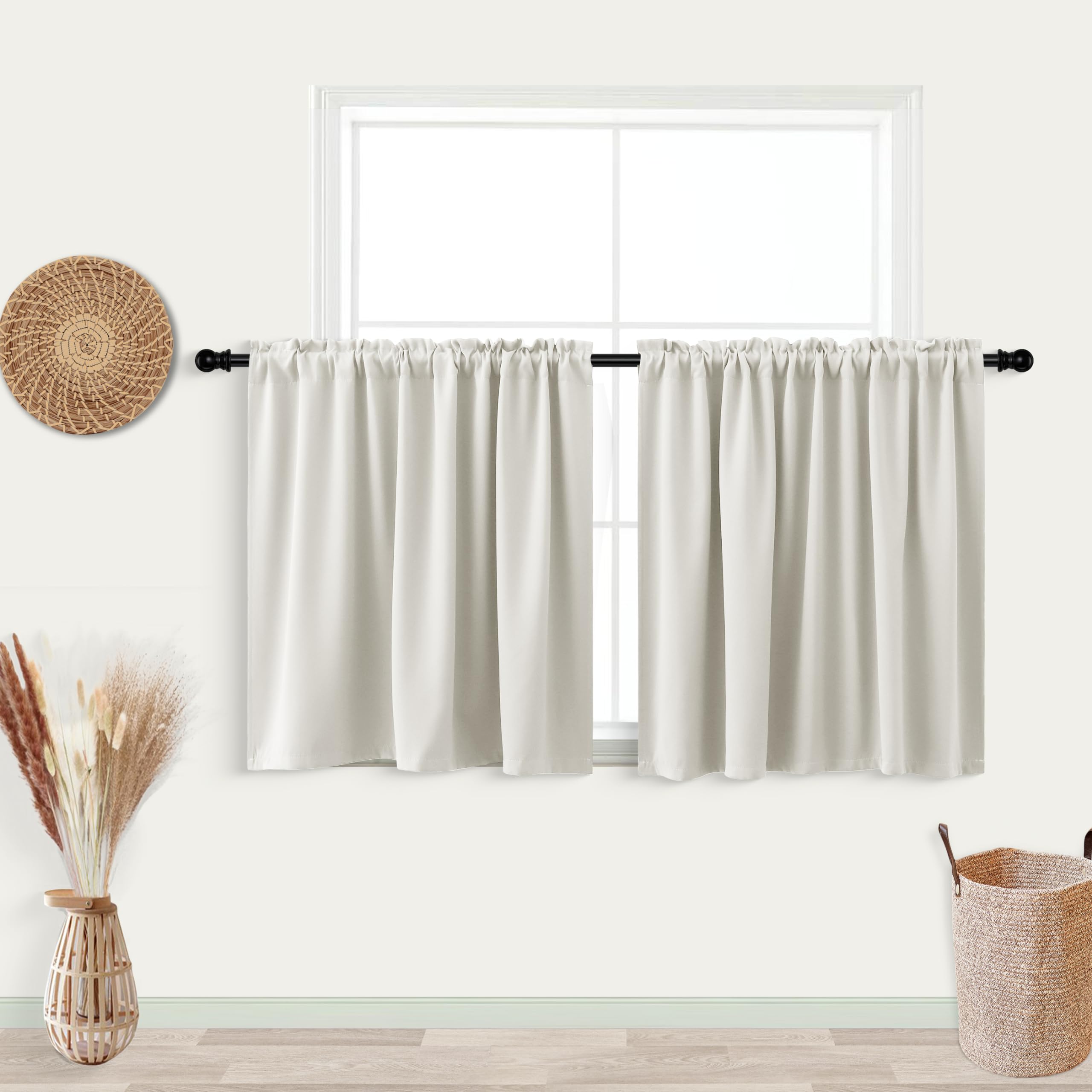 KOUFALL Beige Blackout Curtains - 2 Panels Set for Bedroom, Bathroom, RV, Camper & Kitchen (52x24 Inches) - Perfect for Small Windows, Privacy & Light Control