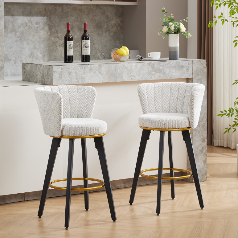 2-Pack Counter Height Bar Stools with 360° Swivel, Upholstered Back & Metal Legs - 26 Inch Seat Height, Velvet Fabric & Gold Footrest - Perfect for Kitchen Islands, Breakfast Bars & Home Decor