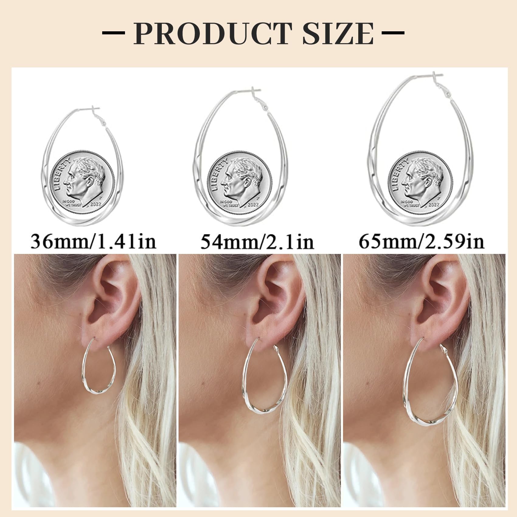 PABBEU Sterling Silver Hoop Earrings for Women - 14K Gold Plated Oval Mobius Hoops, Lightweight Hypoallergenic Fashion Jewelry | Perfect for Everyday Wear, Parties & Gifts