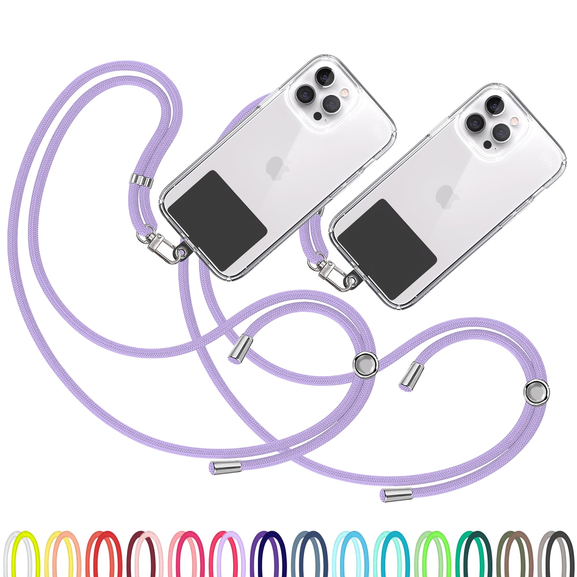 2X Universal Adjustable Phone Lanyard for iPhone & Android - Comfortable Neck Strap with Black Patch - Lilac & Black Crossbody Phone Holder for Running, Travel & Work - Fits All Smartphones