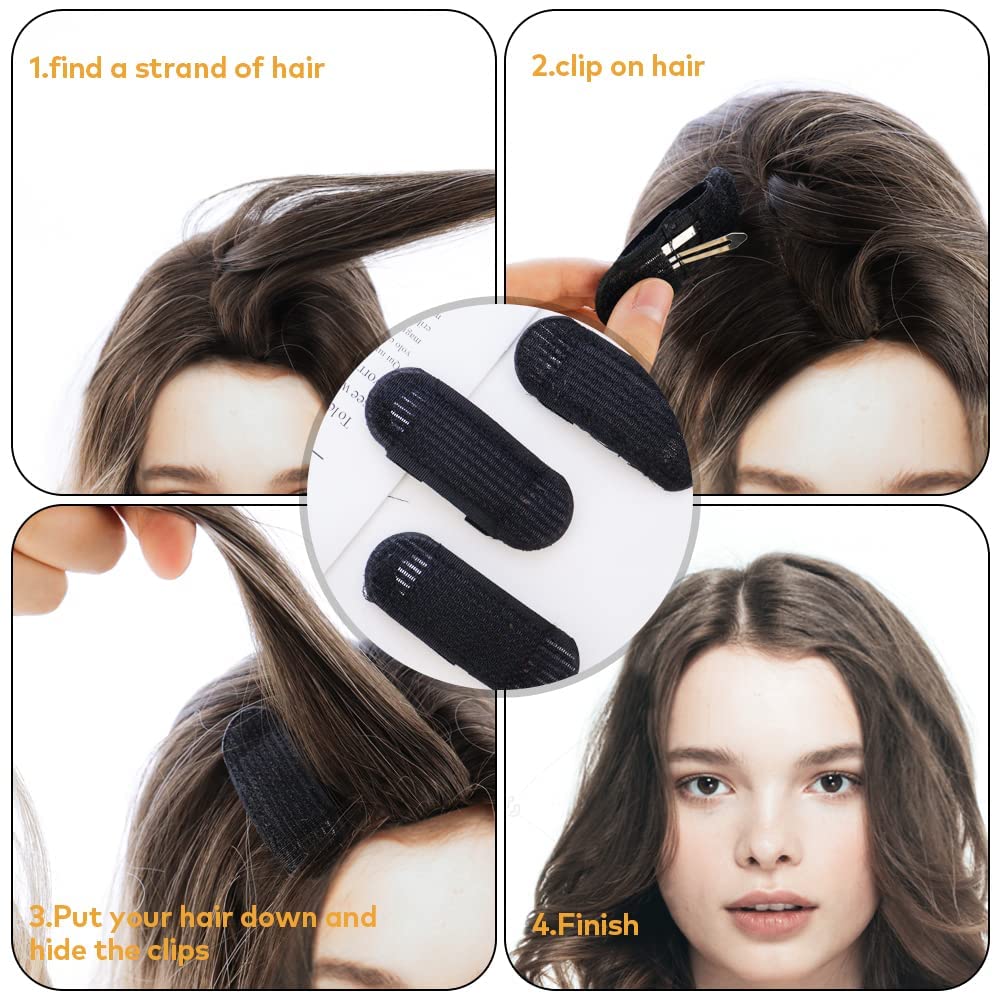 BAERFIT Black Hair Volumizer Puff for Women - 3 Pack Invisible Hair Bun Bump Clips with Fluffy Sponge Pad - Perfect for Updos, Ponytails & Princess Styling - Great for Weddings, Parties & Everyday Hair Accessories