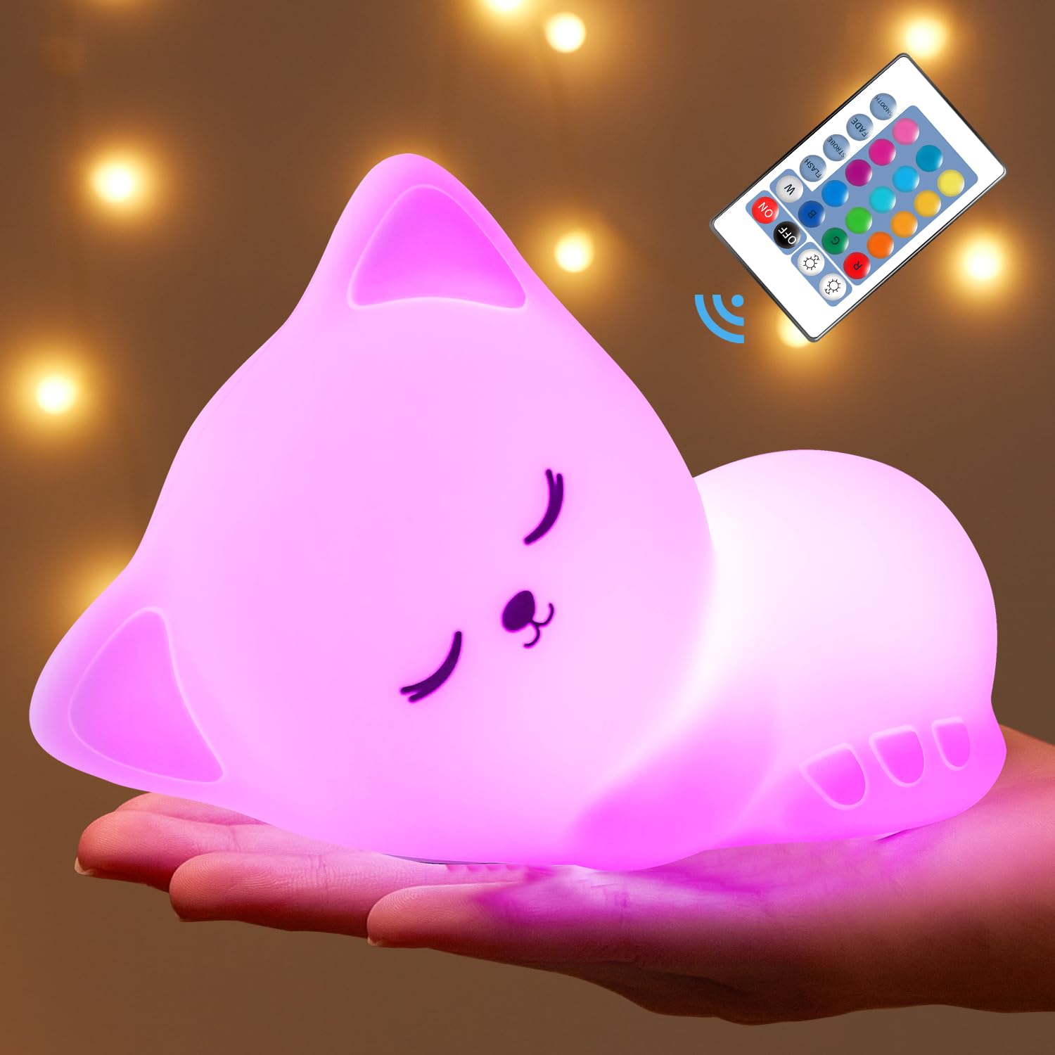 16 Colors Dimmable Cat Night Light for Kids - Rechargeable LED Nursery Lamp with Remote & Timer, Soft Silicone Baby Nightlight for Bedroom, Nursery, Kids Room - Perfect for Bedtime, Feeding, and Soothing Toddlers