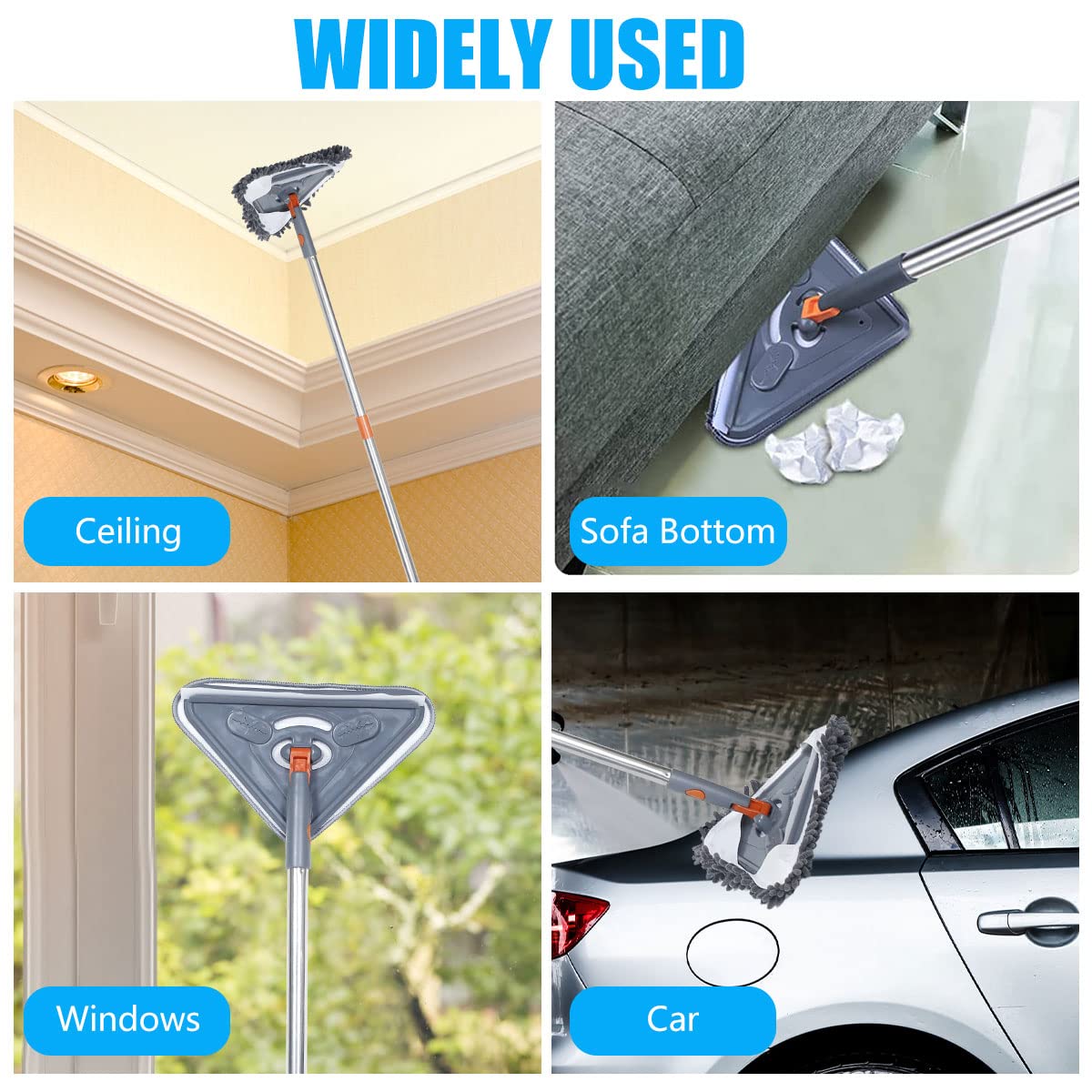 82 Inch Extendable Wall Mop with 360° Rotating Head - Long Handle Ceiling & Window Cleaner Kit - Adjustable 39.8-82 Inch Pole for Walls, Baseboards & Hard-to-Reach Areas - Perfect for High Ceilings, Windows & Home Deep Cleaning