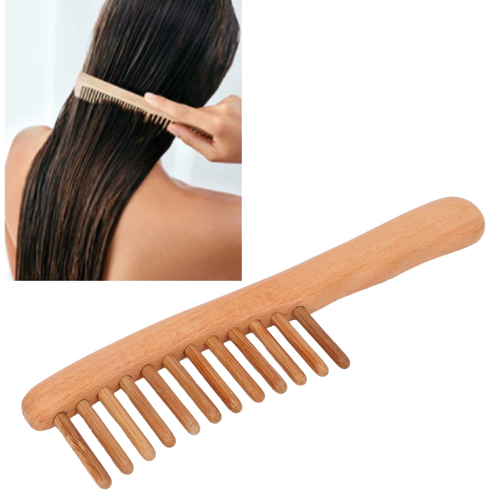 Wide Tooth Curl Comb - 12 Teeth Beech & Bamboo Scalp Massage Hair Comb for Women & Men - Gentle Detangling for Curly, Thick & Natural Hair - Perfect for Daily Styling & Relaxing Scalp Care
