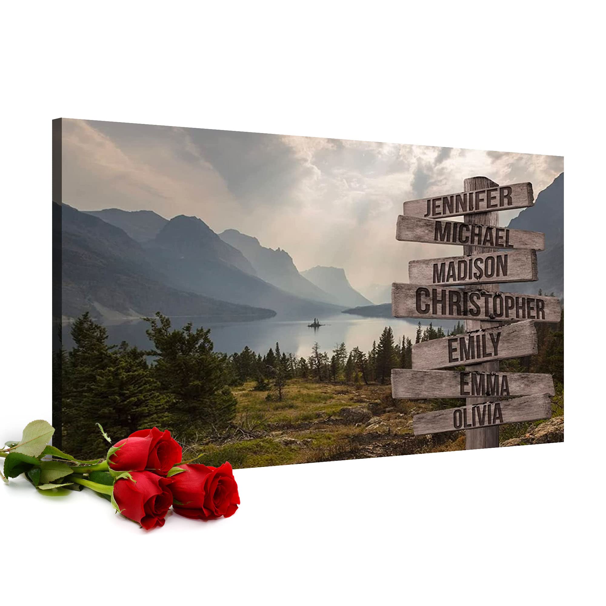 Personalized Mountain Range Canvas Wall Art - Custom Multi-Name Family Gift (36x24 Inch) Premium Framed Print for Home & Office Decor | Perfect Housewarming, Anniversary & Wedding Present