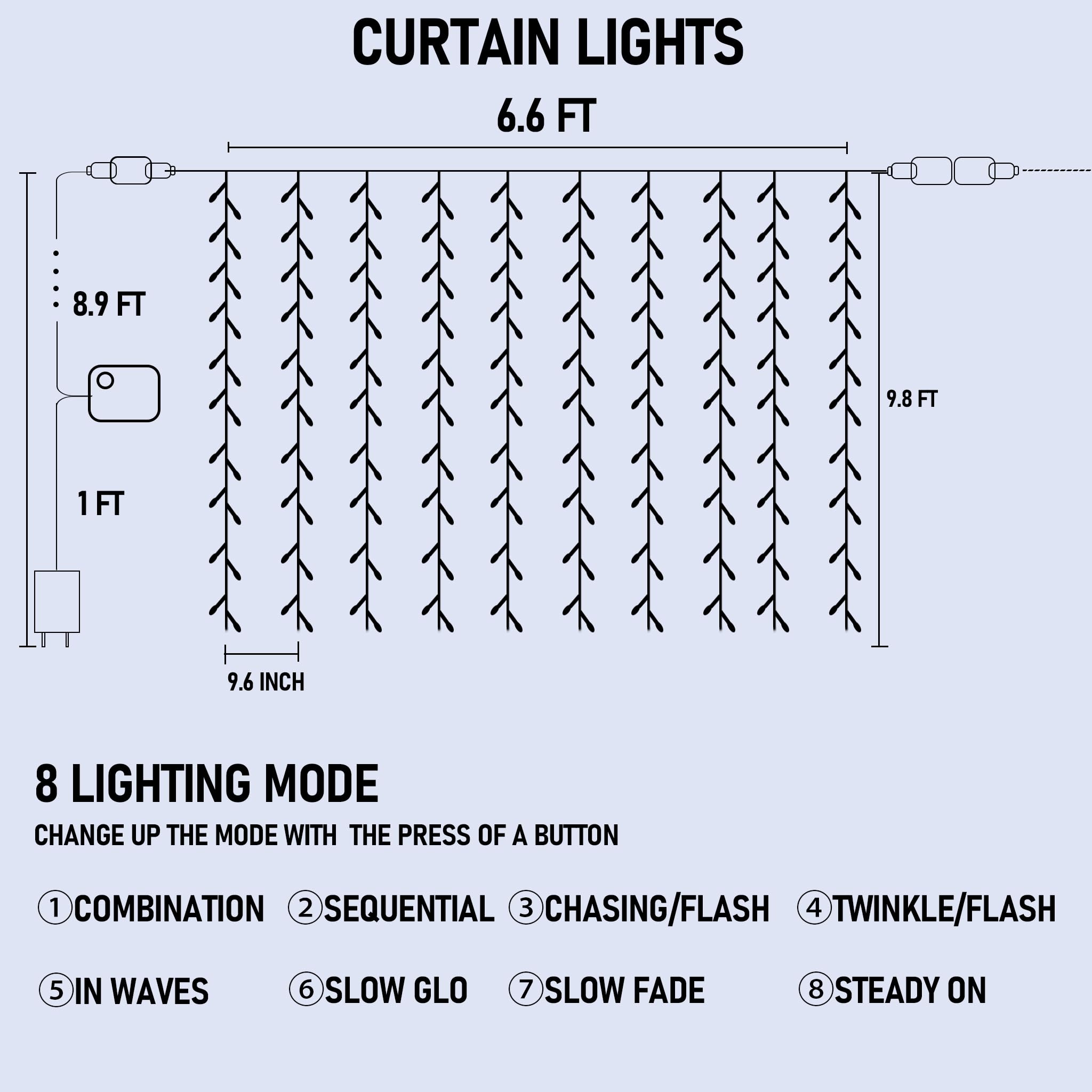 300 LED USB Powered Window Curtain String Lights - 8 Lighting Modes Waterproof Fairy Lights for Christmas Decor, Bedroom, Wedding, Party & Garden Wall Decorations (White) | Perfect for Indoor/Outdoor Holiday Lighting & Romantic Ambiance