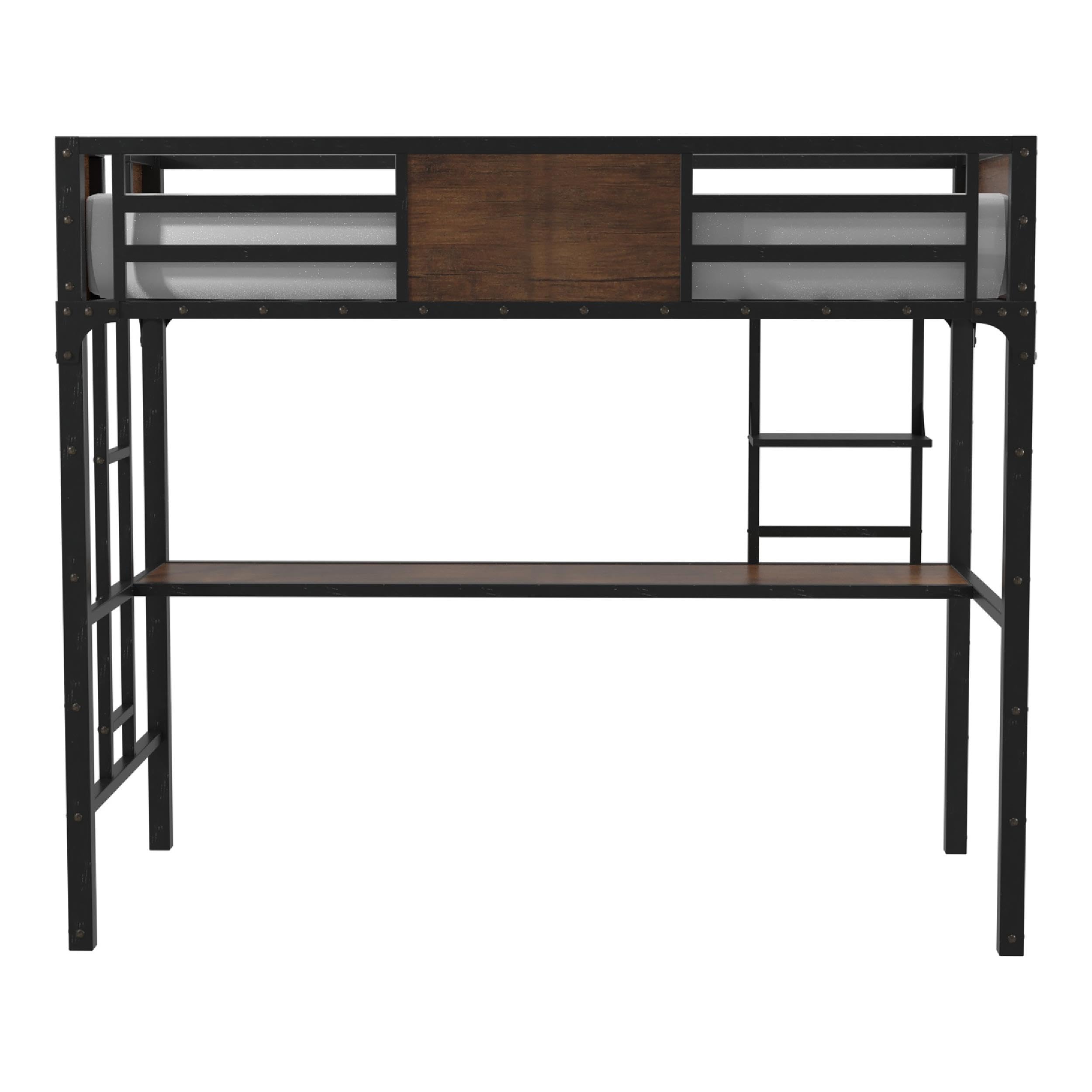 Baron Metal Twin Over Workstation Bunk Bed in Black - Space-Saving Study & Sleep Solution for Kids & Teens | Durable Metal Frame & Built-In Desk