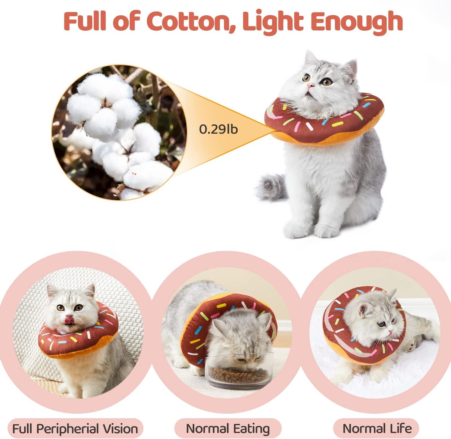 Soft Adjustable Cat Cone Collar for Post-Surgery Recovery - Elizabethan Donut Collar for Cats & Kittens (6