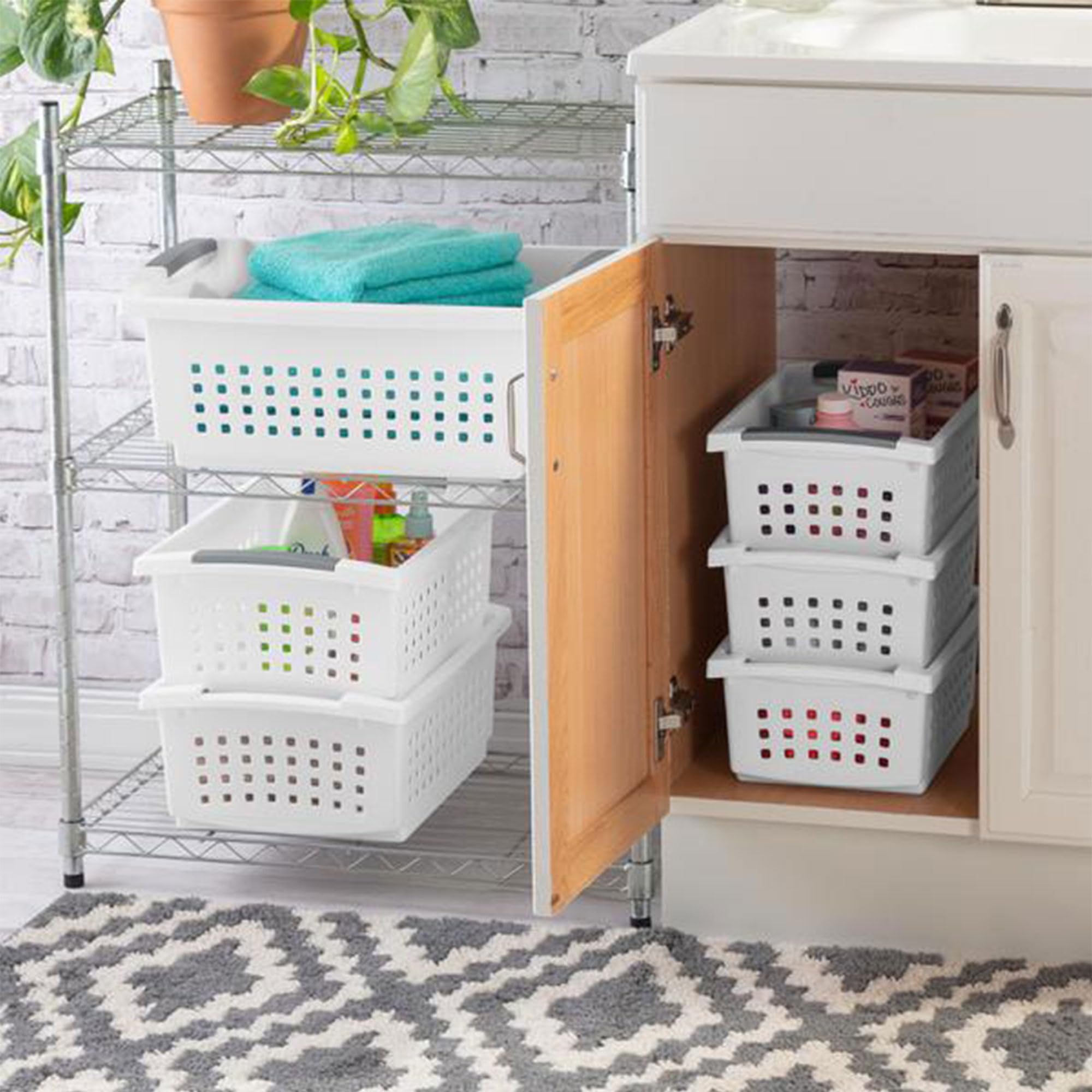 Sterilite Medium White Stackable Storage Bins with Flip-Down Accent Rails - 20 Pack for Home, Office, and Closet Organization