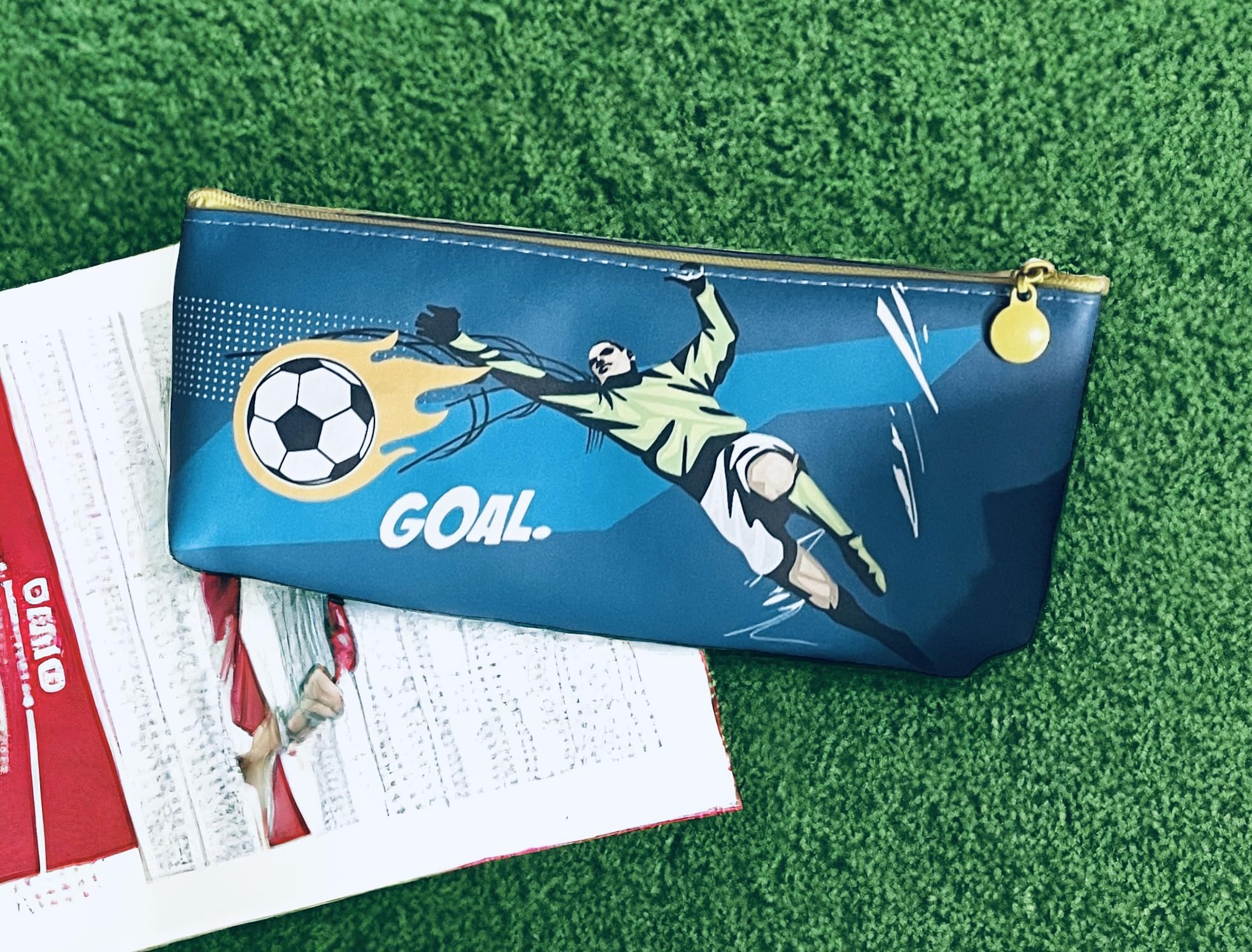 Football Pencil Case for Kids & Students - Soccer Themed School Supply Organizer (21x10x3cm, Aqua Blue) - Perfect for Birthday Gifts, Back to School, and Classroom Essentials