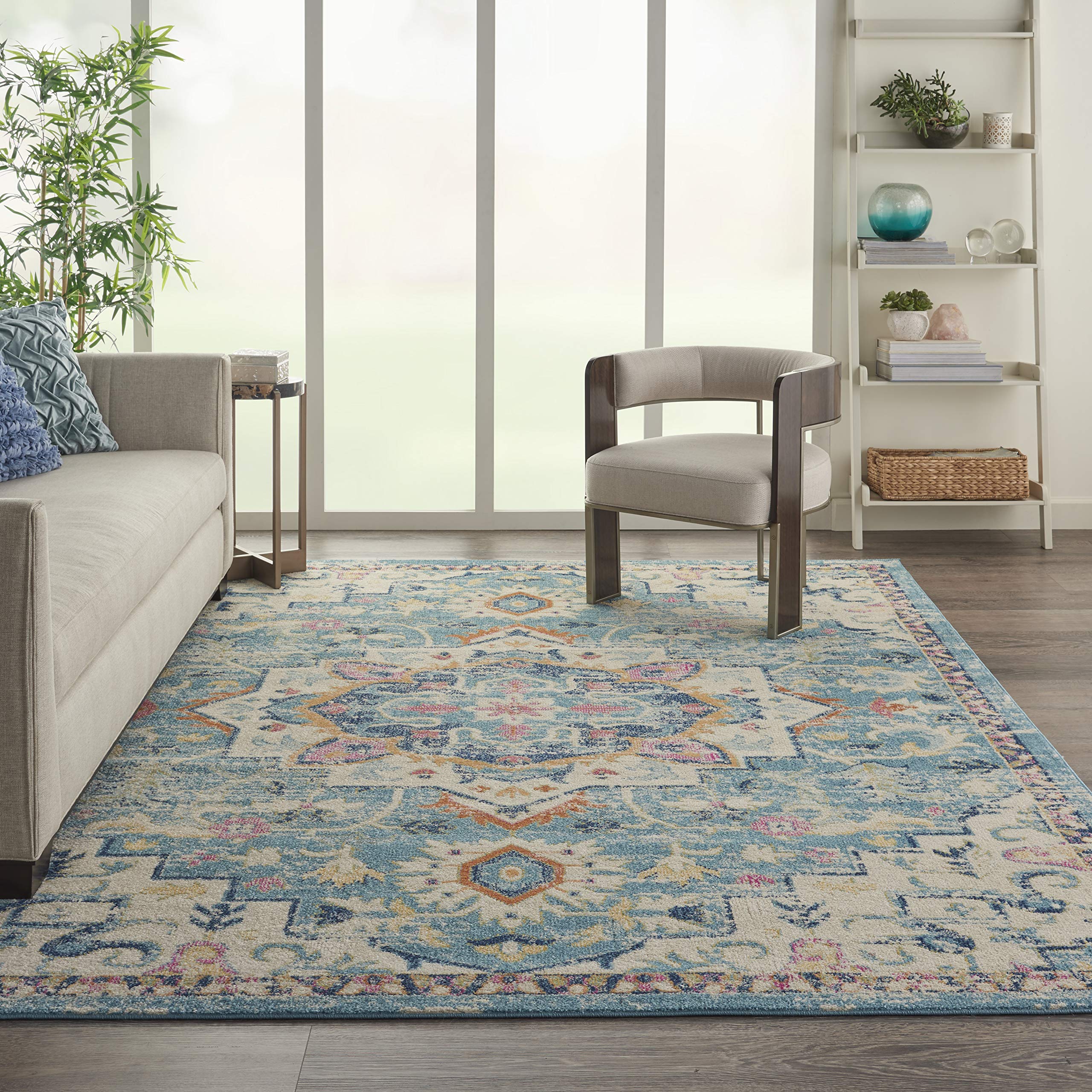 Nourison Passion Ivory/Light Blue 8' x 10' Area Rug - Farmhouse & Transitional Style, Non-Shedding & Easy to Clean - Perfect for Bedroom, Living Room, Dining Room & Kitchen Decor