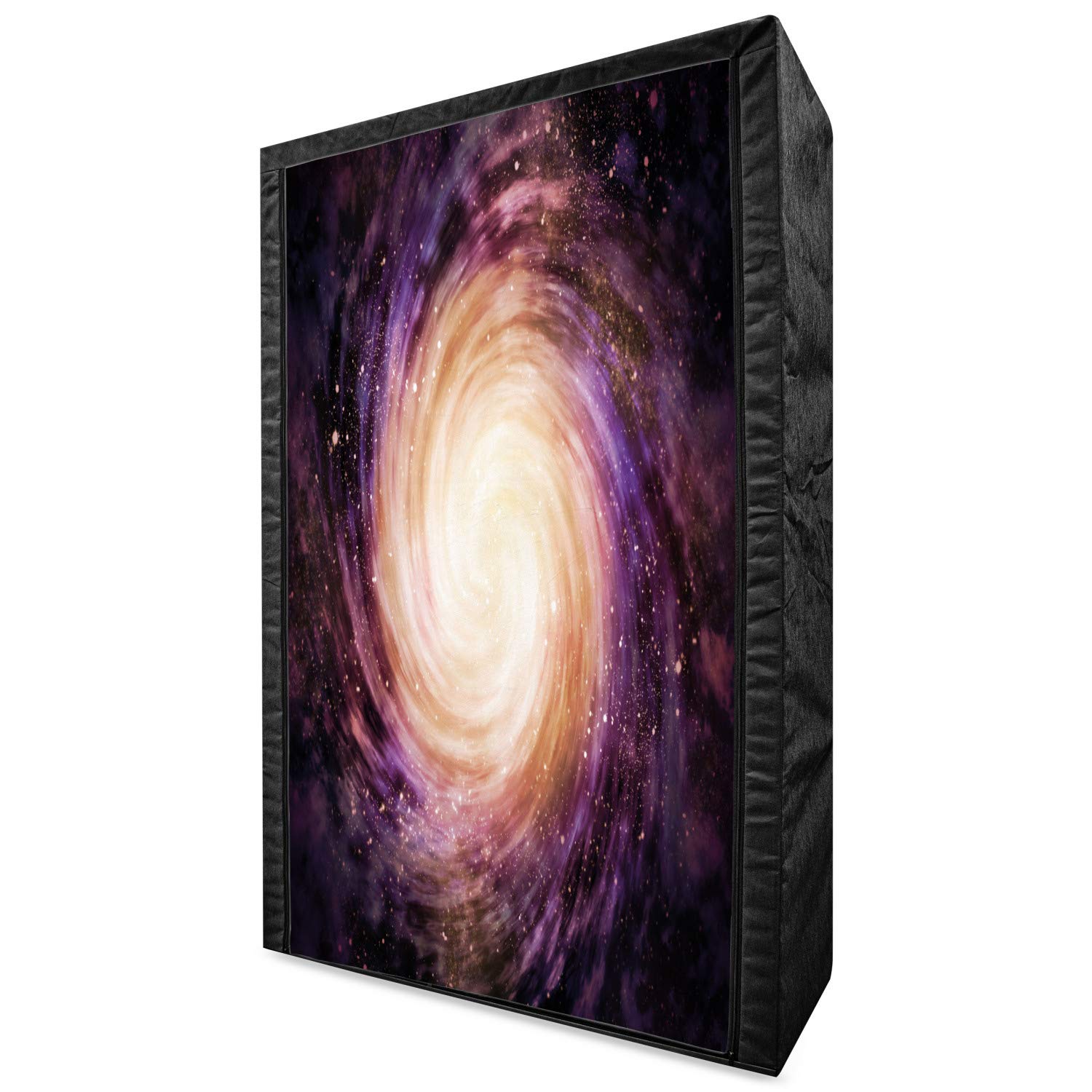 Ambesonne Galaxy Portable Fabric Wardrobe - Large Pink & Purple Space Print Clothing Organizer with Shelves, 42.5 Inch Storage Closet for Bedroom, Closet, Dorm, Travel - Black Pink Beige Spiral Stardust Design