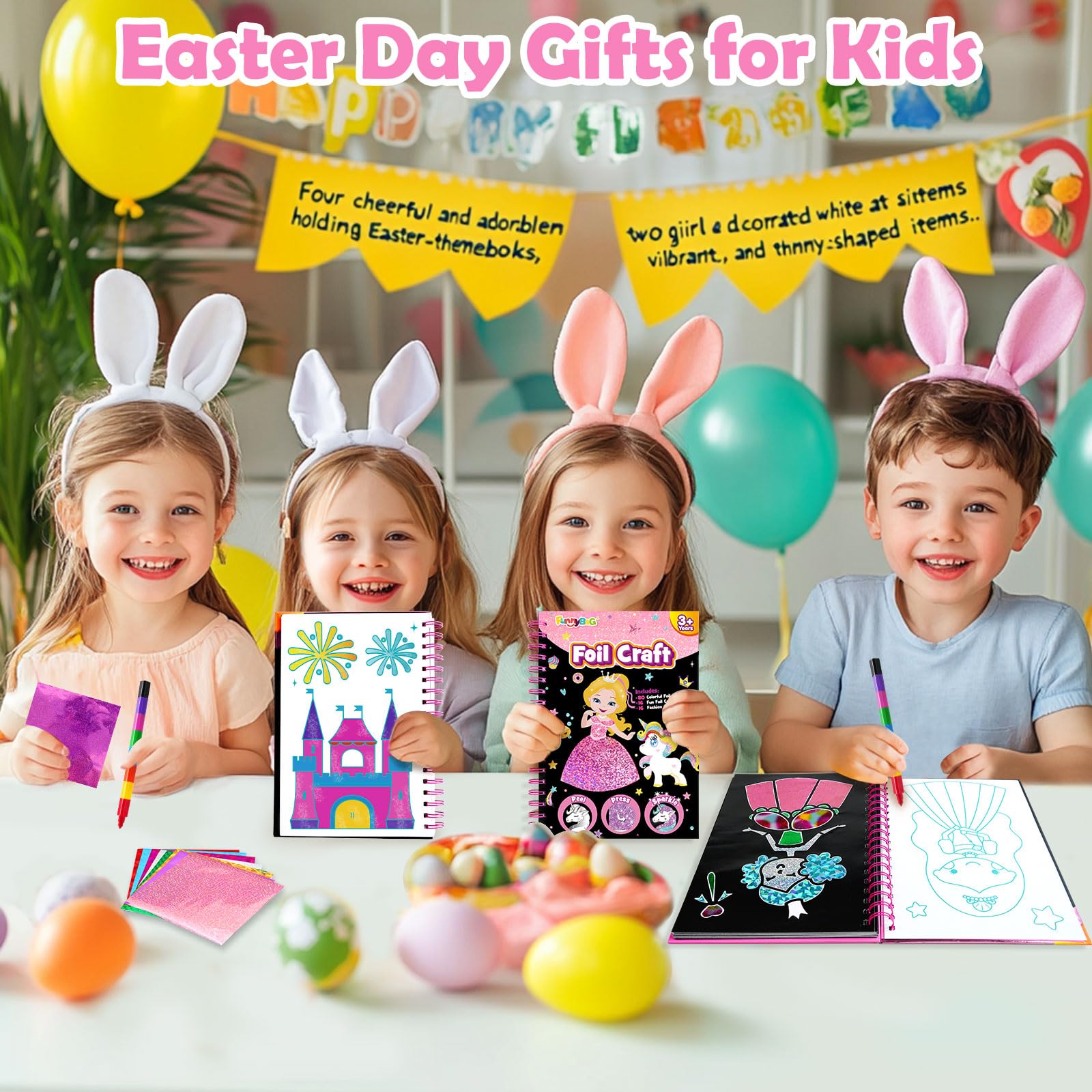 Foil Art Craft Kit for Kids - DIY No Mess Sticker Activity Set, Creative Travel Toys for Toddlers Ages 4-9, Easter Basket Stuffers, Birthday Gifts for Boys & Girls (Princess Theme) - Perfect for Party Favors & Classroom Art Projects