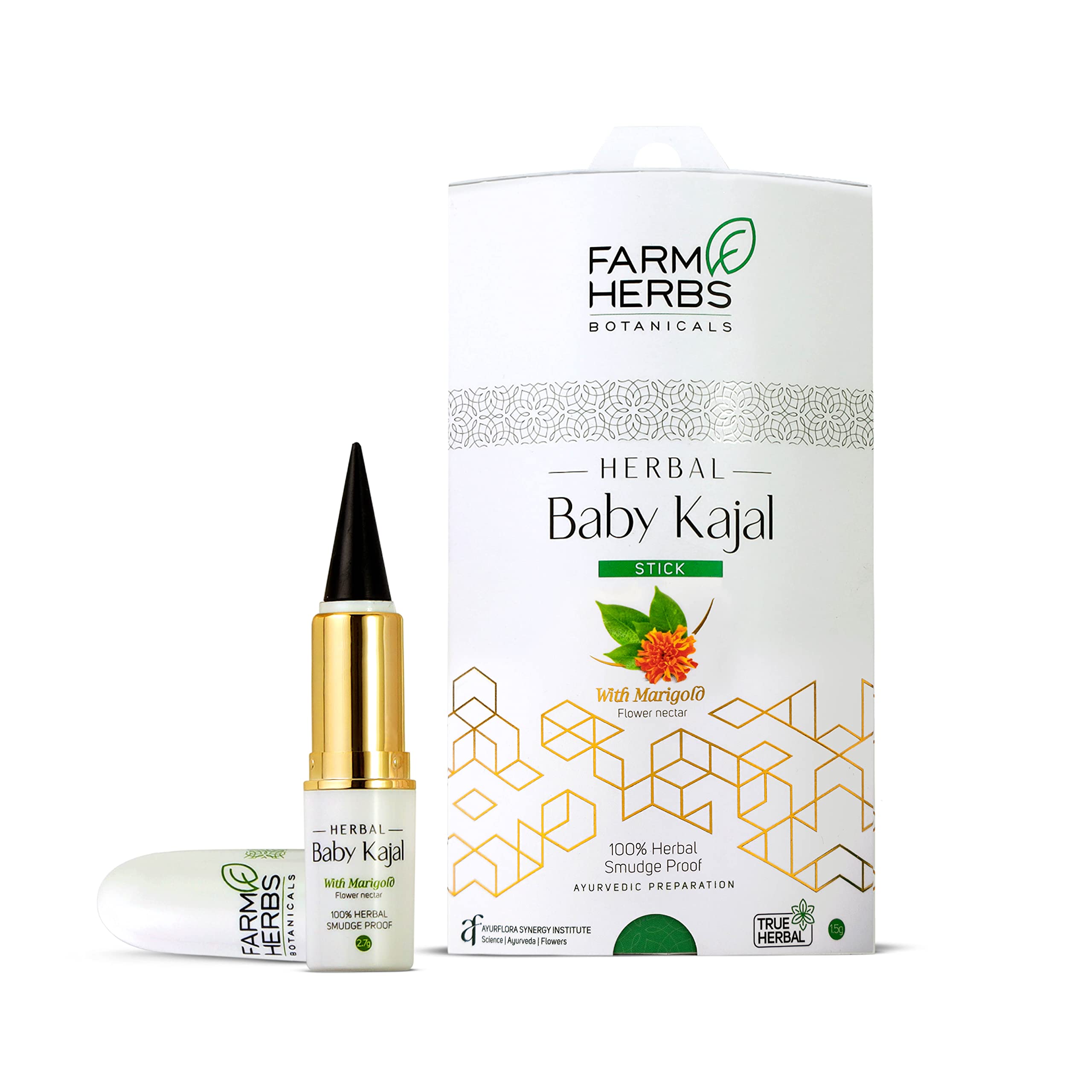 Farmherbs 100% Natural Organic Baby Kajal Stick - Lead-Free, Hypoallergenic, Made with Premium Olive Wax & Pure Marigold | Smudge-Proof, Chemical-Free, Preservative-Free | Safe for Newborns & Infants | Perfect for Daily Use, Special Occasions & Gentle Eye Care