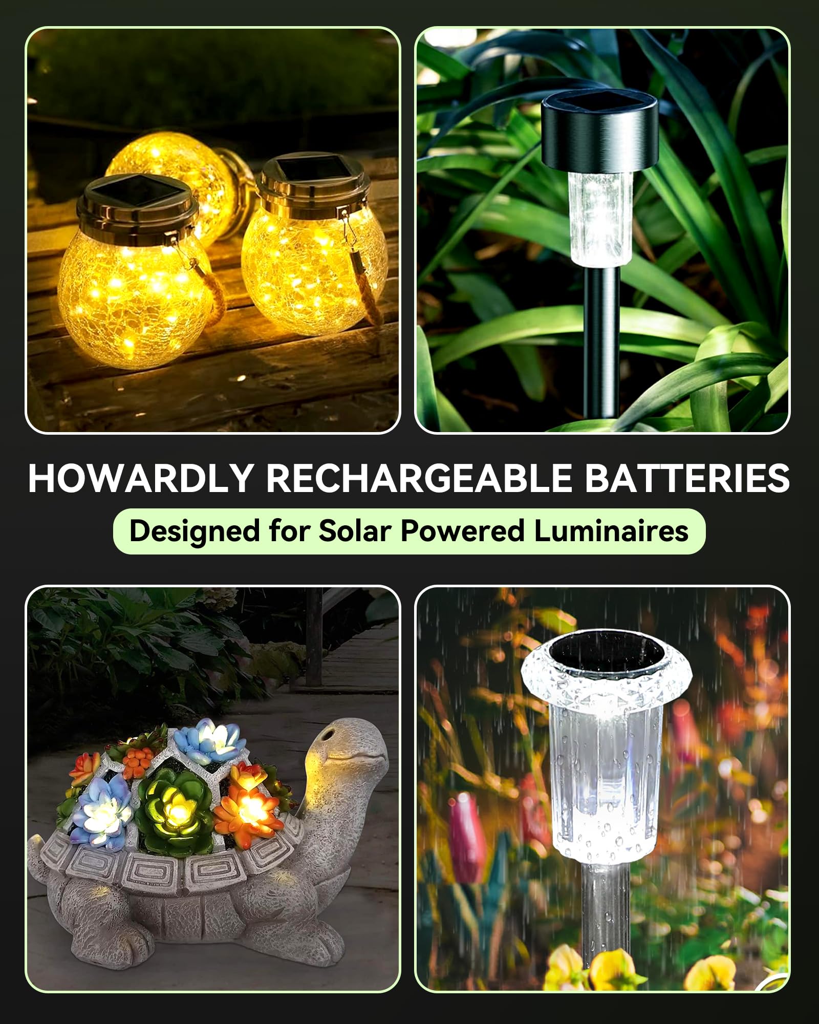 High Capacity Ni-MH AAA 600mAh 1.2V Rechargeable Batteries 4-Pack - Pre-Charged, Low Self Discharge for Solar Lights, Outdoor Lighting & Garden Ground Lights - Perfect for Solar Powered Path Lights, Landscape Lighting & Emergency Flashlights