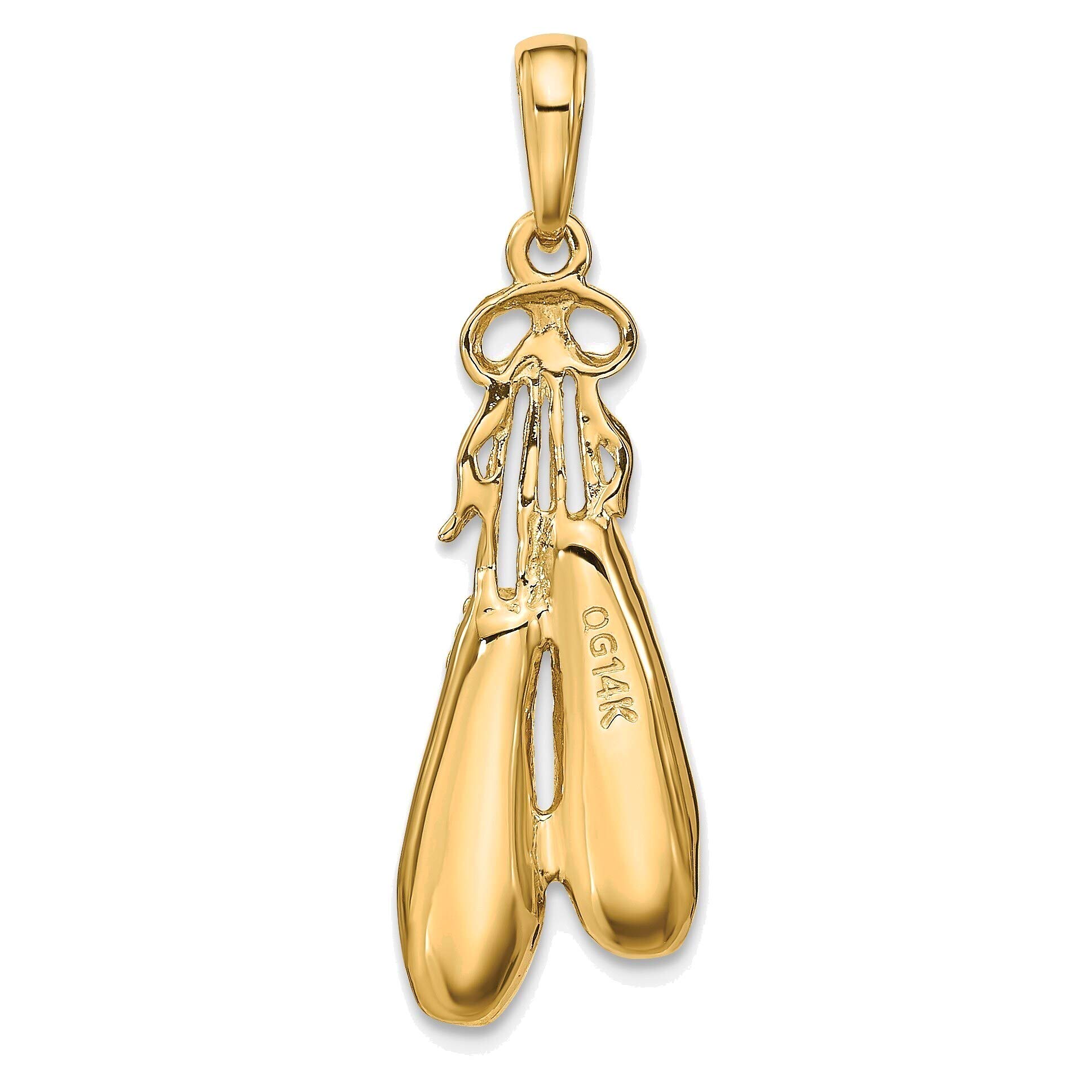 Bonyak Jewelry 14K Yellow Gold Solid Satin Polished Ballet Slippers Pendant - Elegant Gift for Dancers & Ballet Lovers