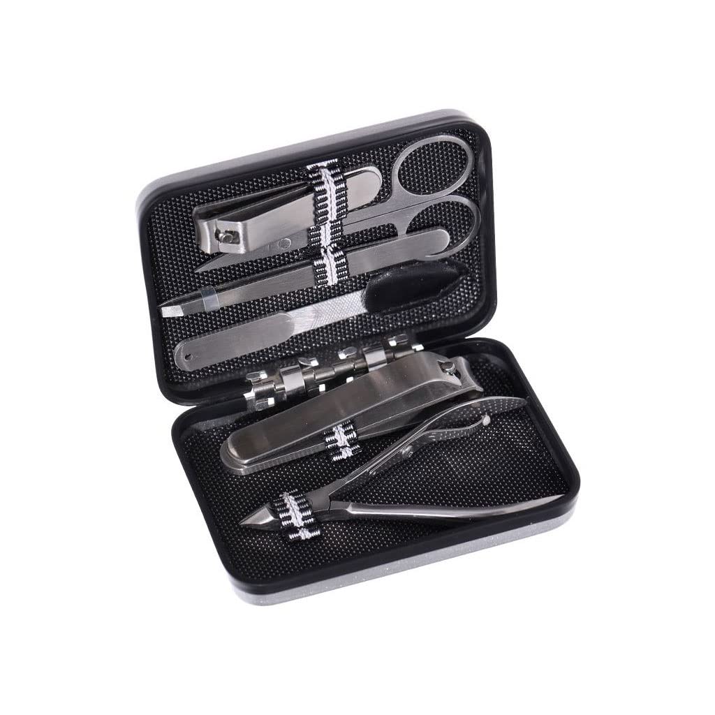 TOMYEUS 6-Piece Professional Nail Clipper Set - Stainless Steel Manicure & Pedicure Kit with Nail File, Cuticle Pusher & Case - Perfect for Travel, Home & Salon Use