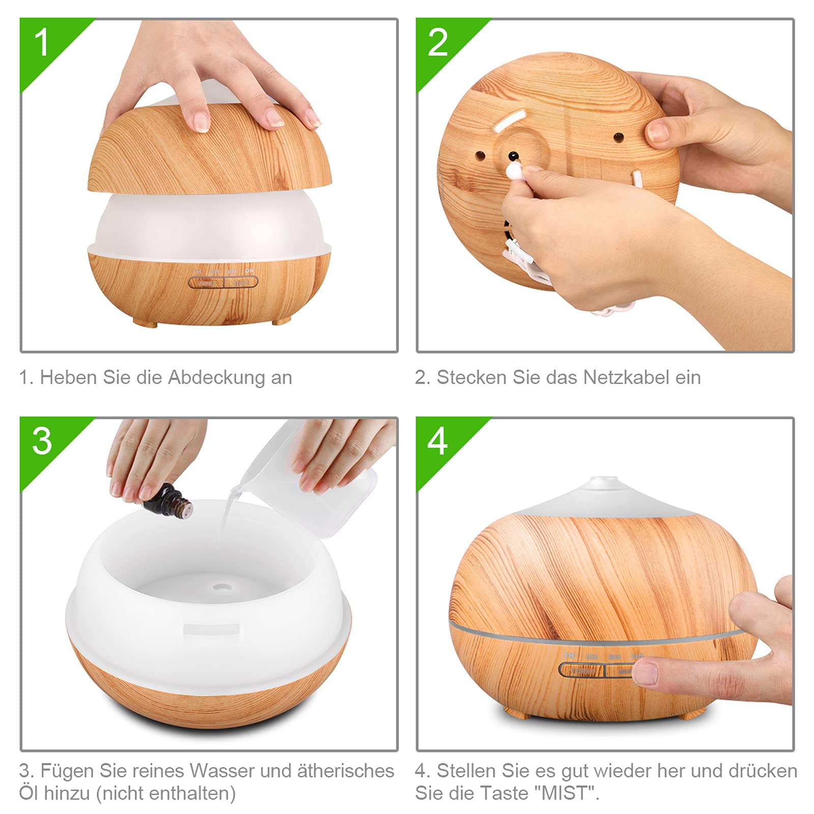 400ml Airymium Ultrasonic Essential Oil Humidifier & Aroma Diffuser - Wood Grain Design with LED Light & Timer for Bedroom, Home Office, Yoga Studio | Perfect for Aromatherapy, Relaxation & Air Moisturizing