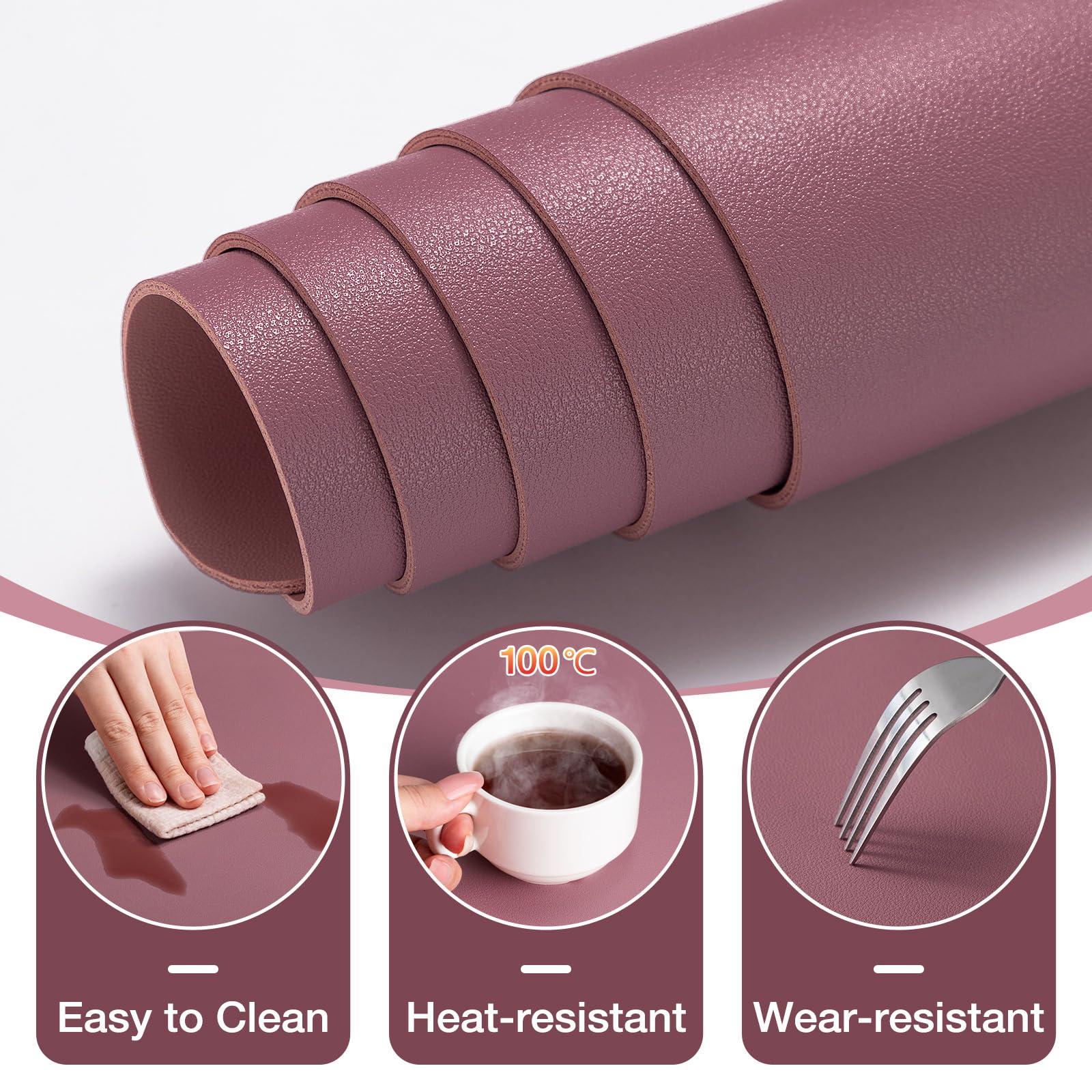 Noverlife Large Leather Makeup Table Mat - 31.5x15.7 Inch Vanity Desk Cover, Easy Clean Counter Protector for Laptop, Writing & Crafts | Waterproof Desk Pad for Home & Office (Pink & Purple) | Perfect for Beauty Stations, Work Desks & Creative Spaces