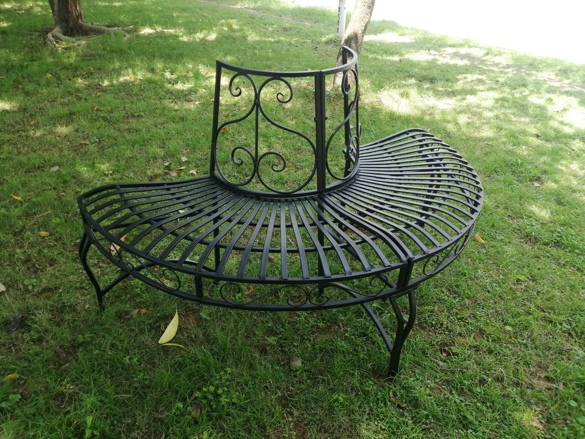 Hi-Line Gift Ltd. 78669-BK Black Semi-Circle Tree Wrap Bench - Outdoor Garden Decor for Patio, Lawn, and Backyard Landscaping