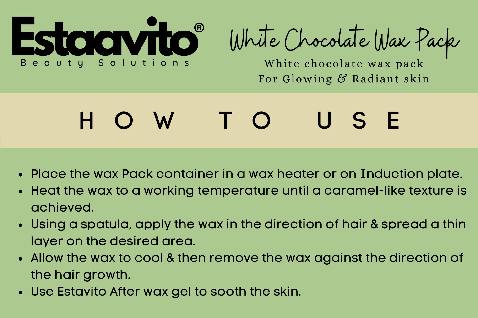 ESTAAVITO White Chocolate Wax Pack 80g - Facial Hair Removal Wax for Face, Upper Lips & Chin - Natural Katori Wax for Smooth Skin - Perfect for Home Spa & Beauty Care