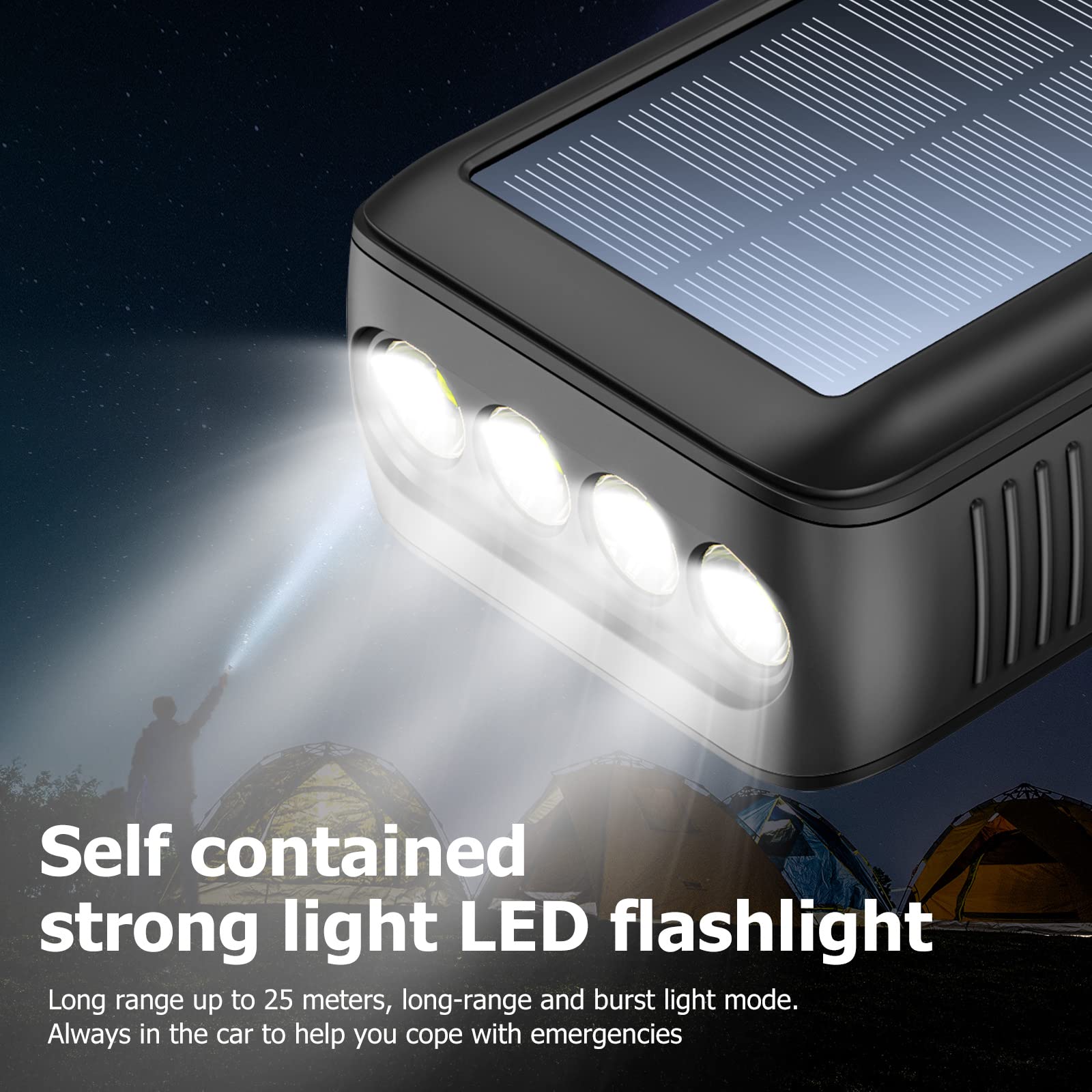 63200mAh Solar Power Bank with Dual USB Outputs & Inputs | Portable Solar Charger with 4 LED Flashlight & Hand Crank | Fast Charging Battery Pack for Camping, Hiking, Emergency Kits & Outdoor Survival Gear