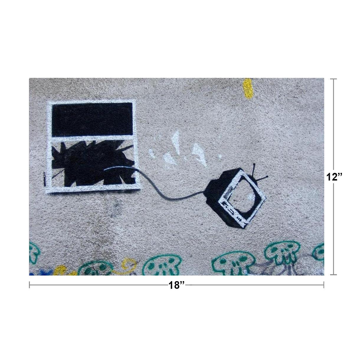 Banksy TV Window Street Art Print - Modern Graffiti Wall Art Poster 18x12 - Urban Home Decor, Office & Dorm Room Wall Decor
