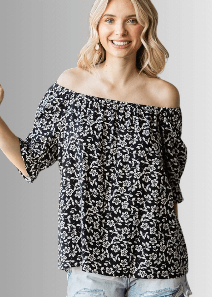 Carolina Women's Off The Shoulder Floral Print Blouse - Summer Boho Chic Tops for Beach Vacation & Date Night Outfits